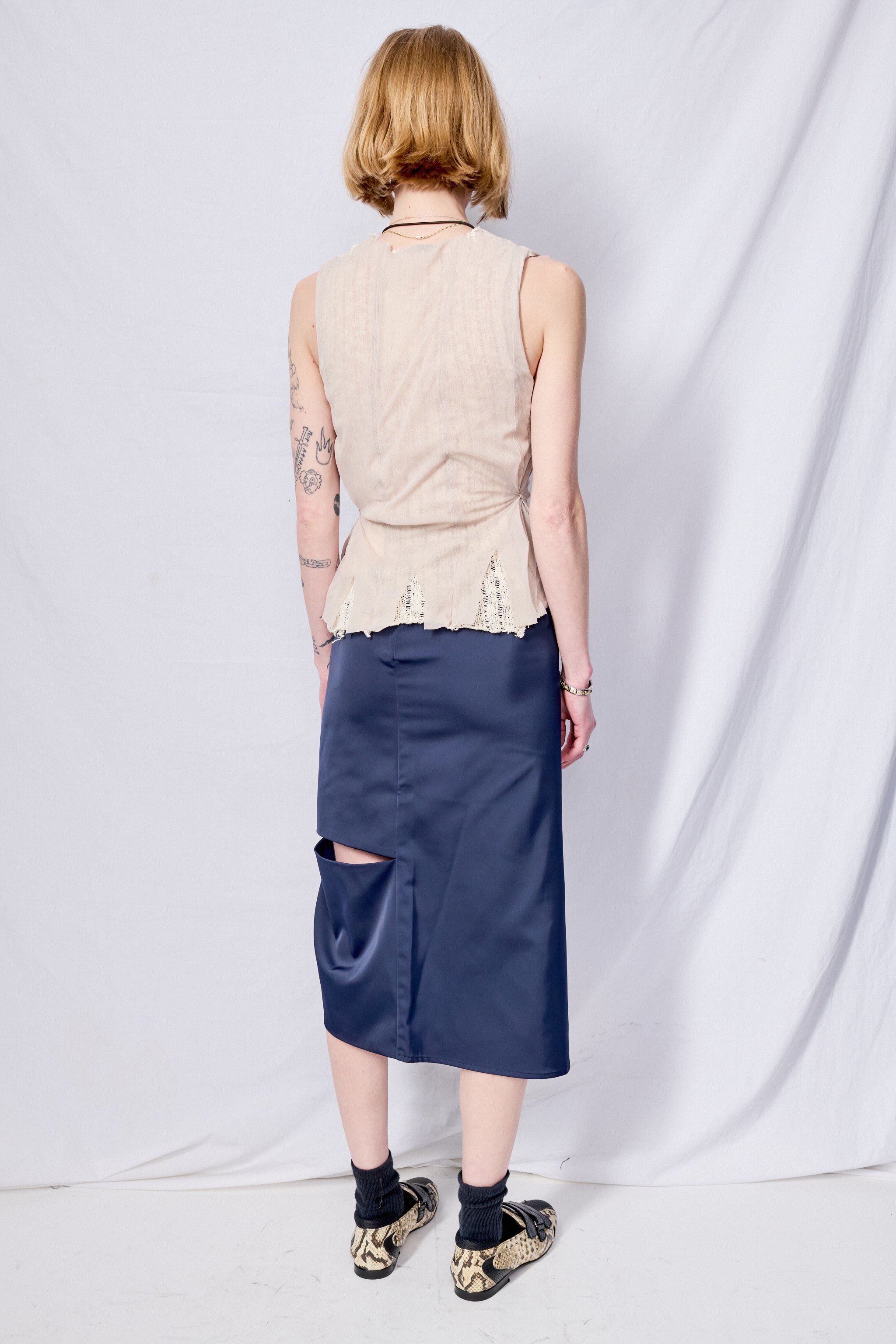 Taupe Nylon Mesh Ragged Vest