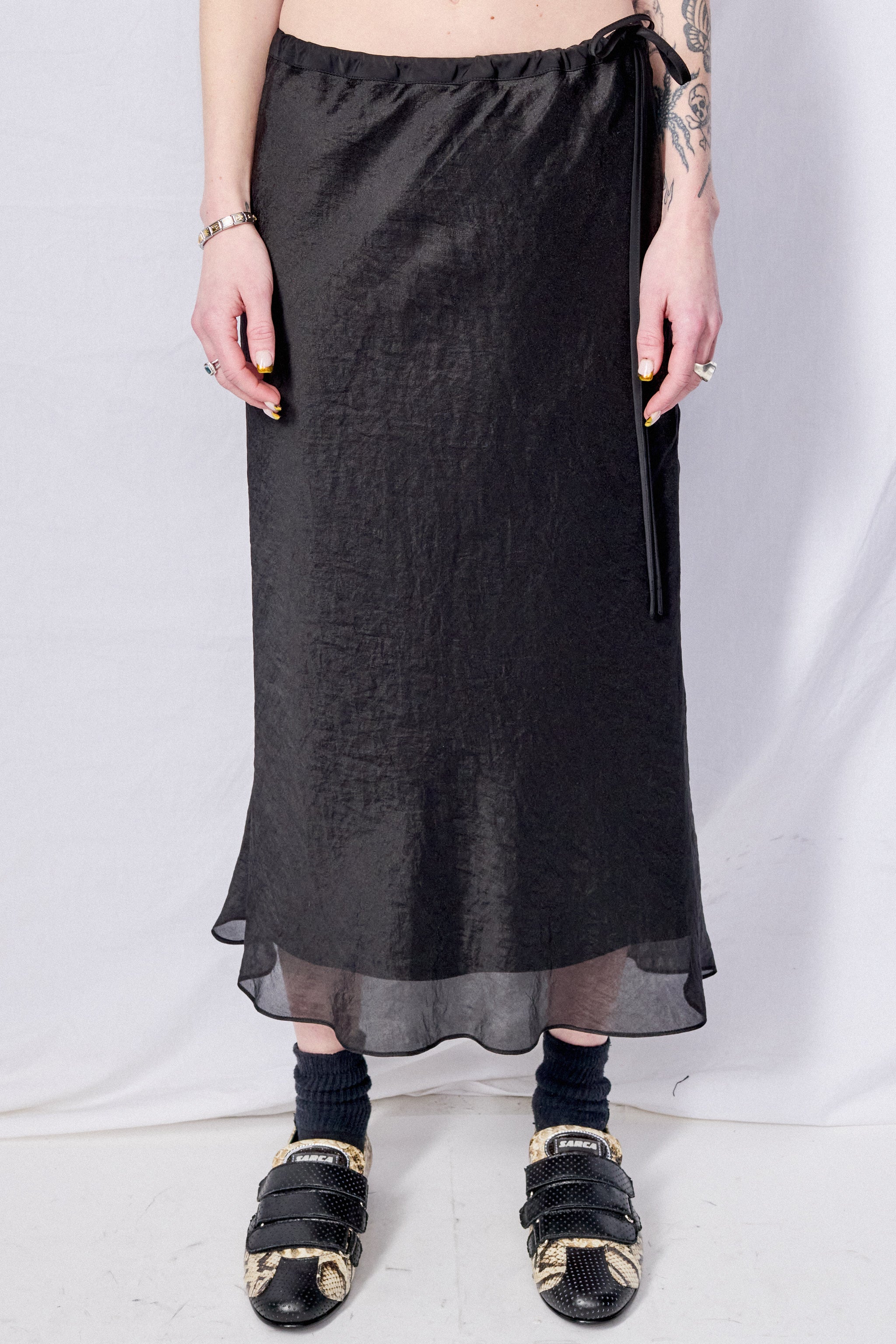 Black Satin Layered Skirt