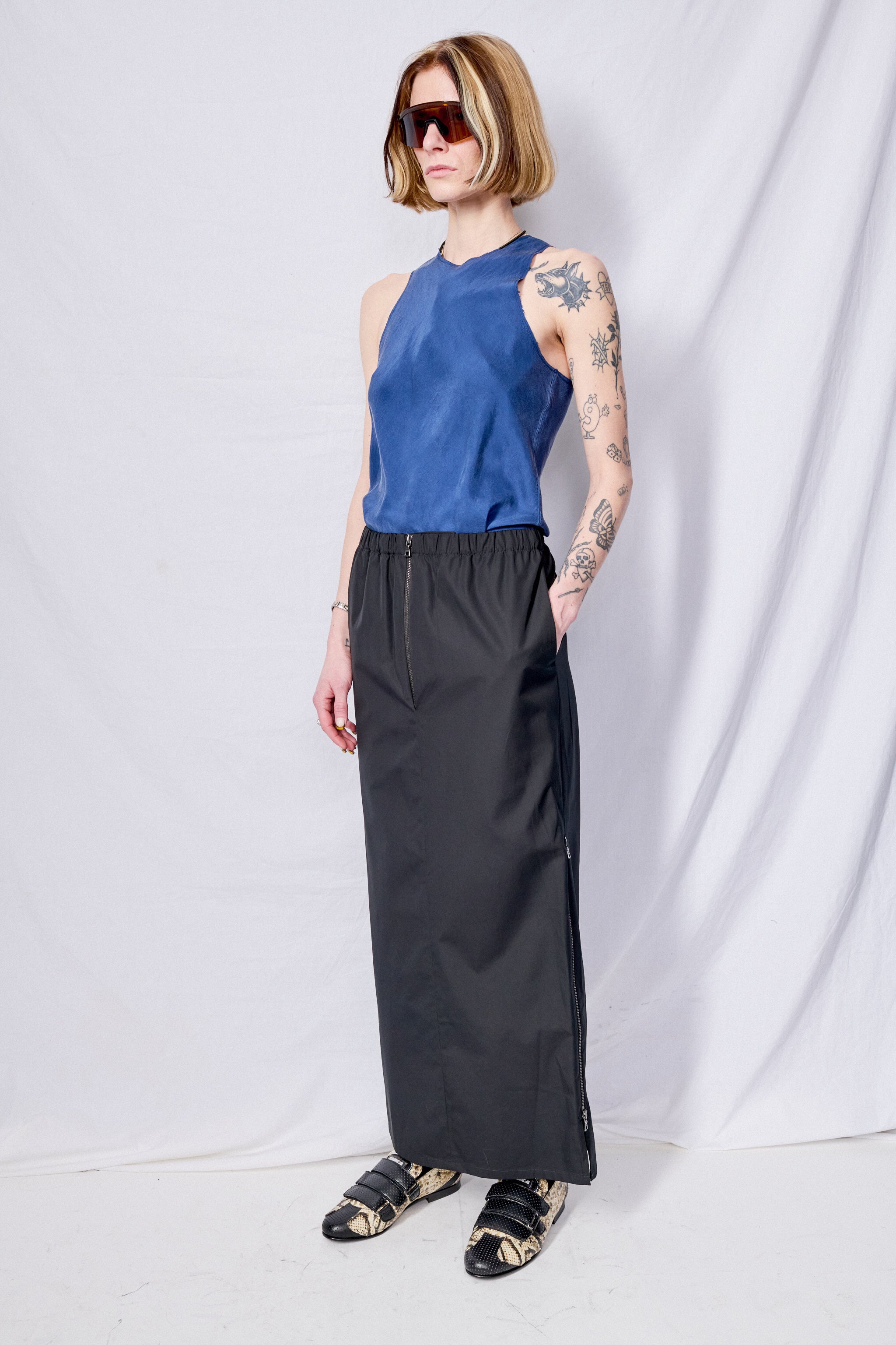No.309 Black Poplin Three Zipper Skirt