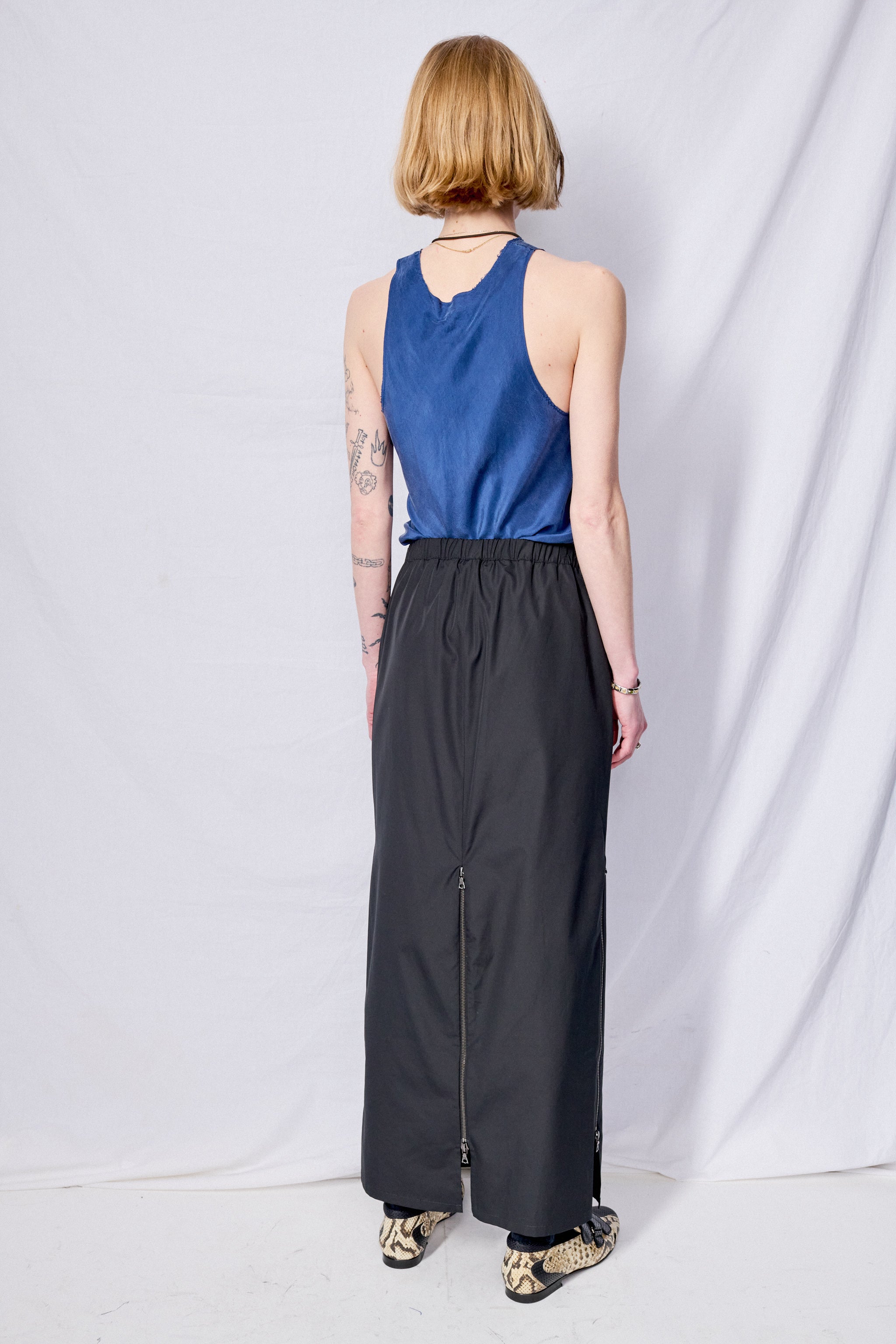 No.309 Black Poplin Three Zipper Skirt
