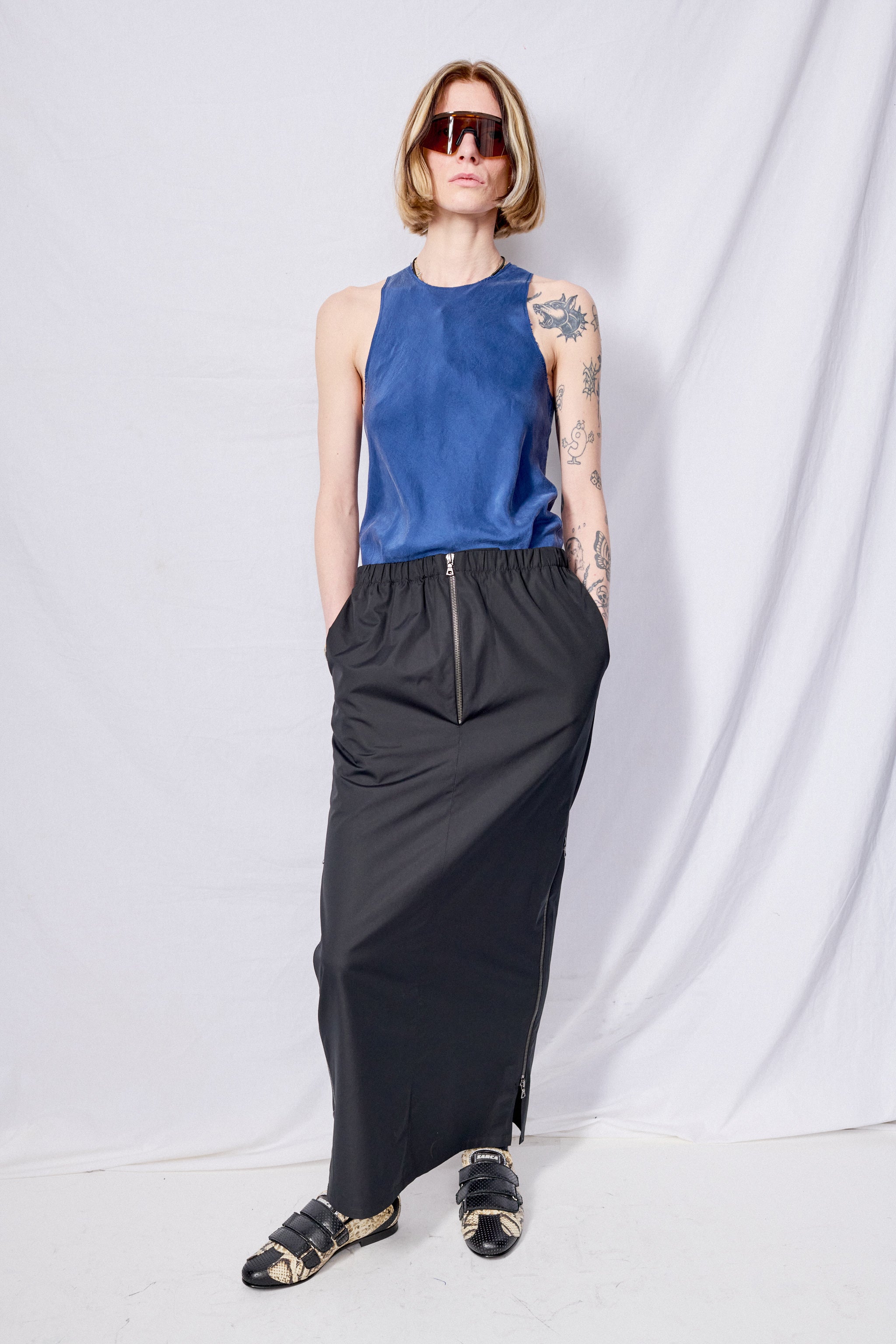 No.309 Black Poplin Three Zipper Skirt