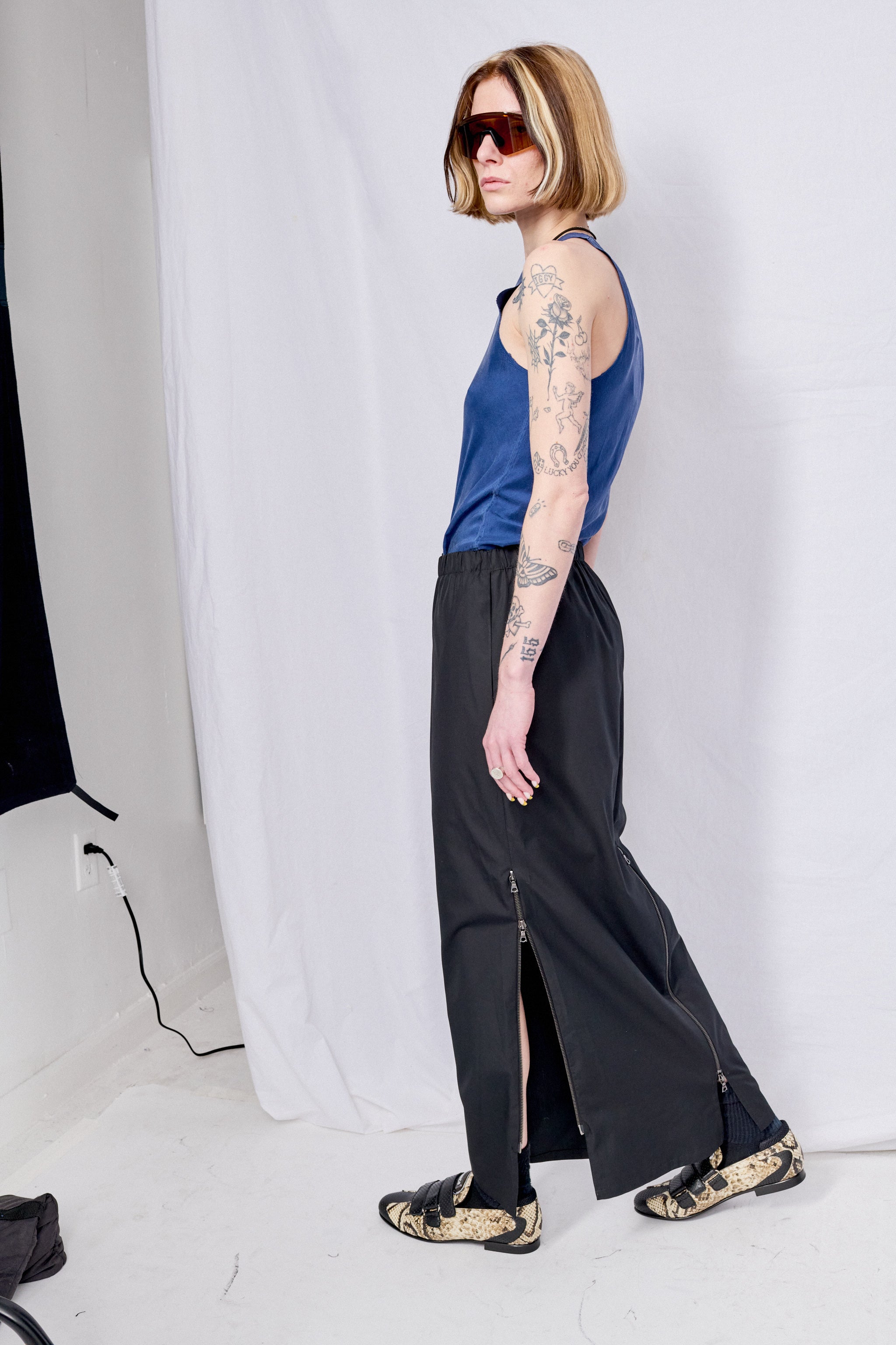 No.309 Black Poplin Three Zipper Skirt