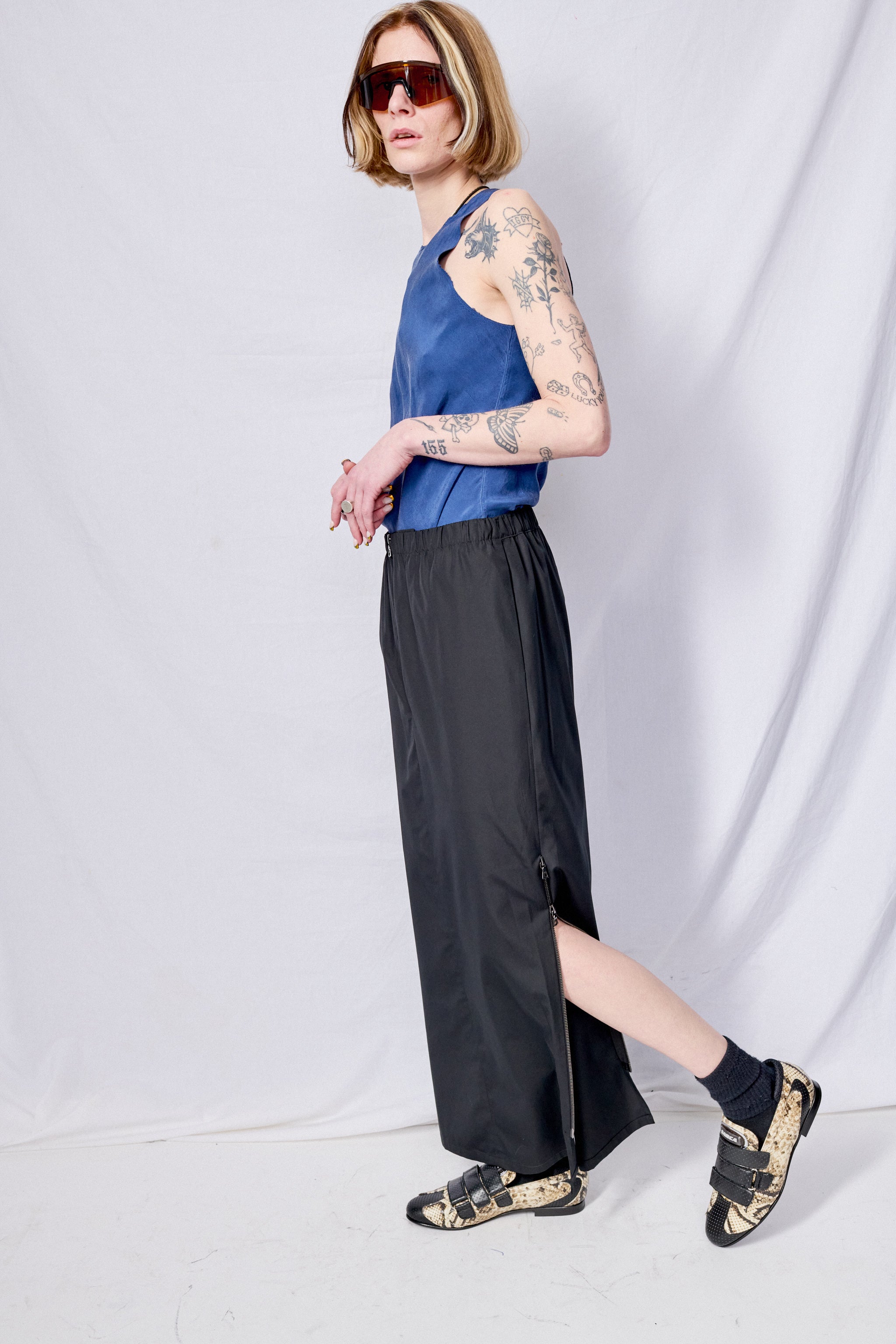 No.309 Black Poplin Three Zipper Skirt
