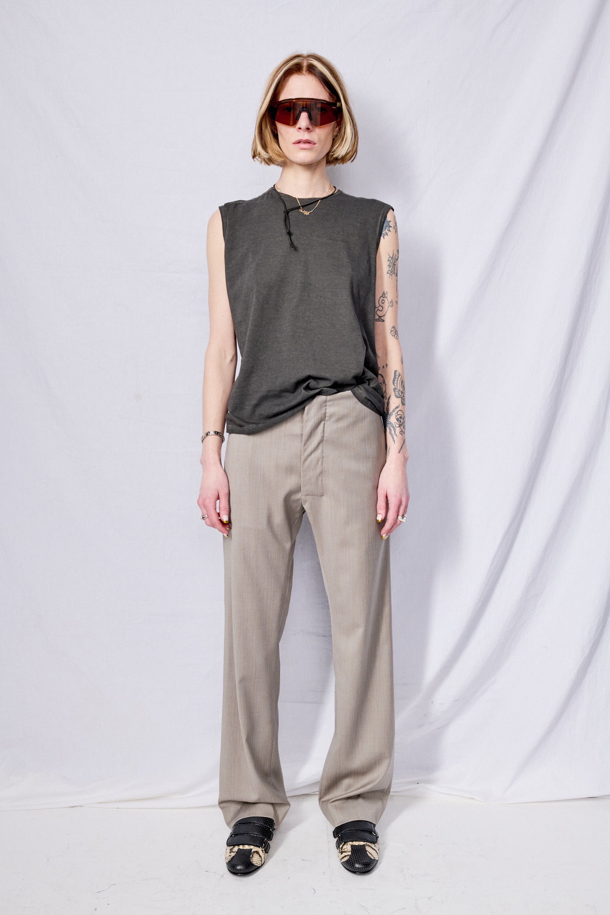 No.205 Grey Rainsystem Summer Wool Tailored Trousers