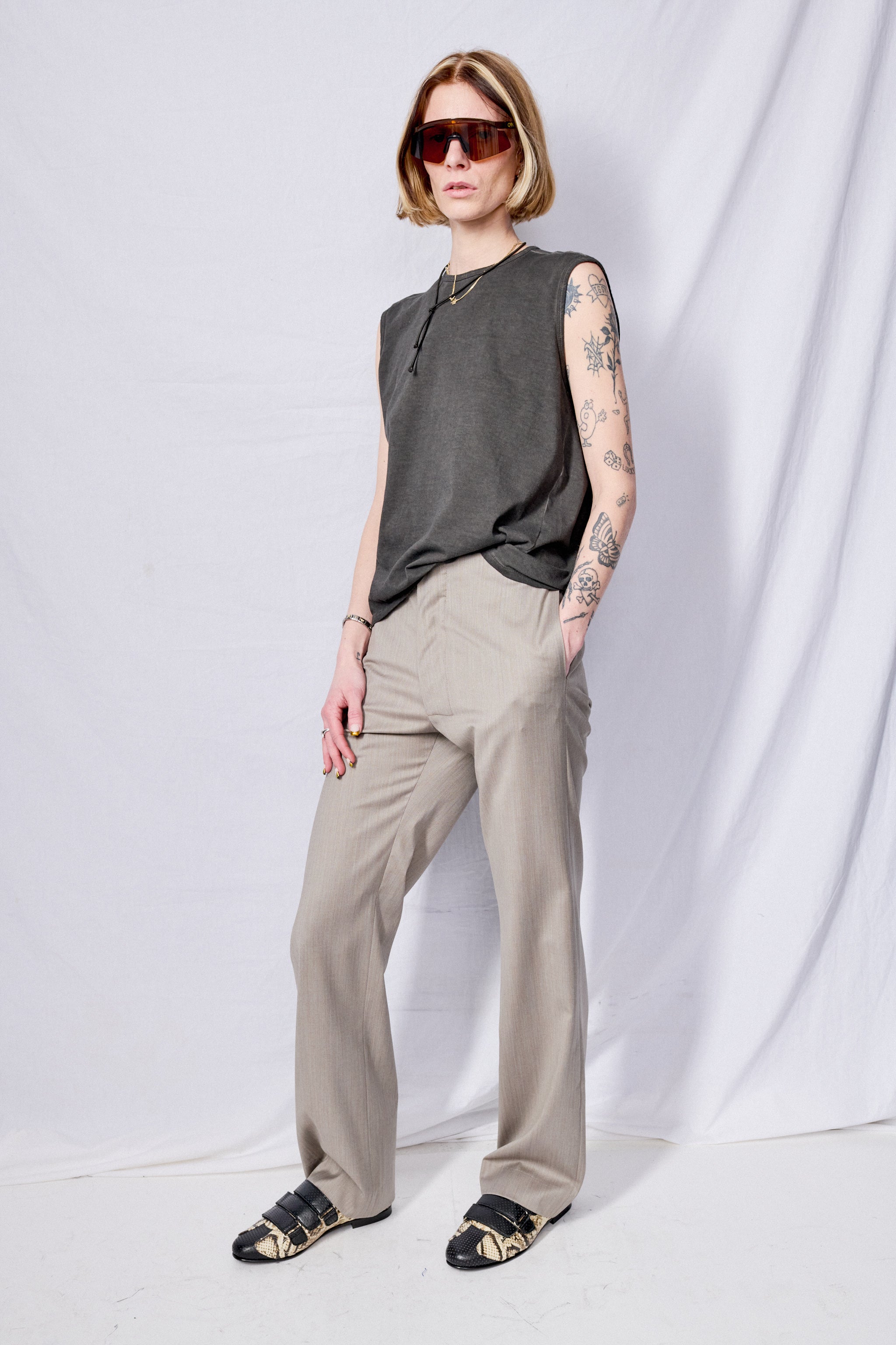 No.205 Grey Rainsystem Summer Wool Tailored Trousers