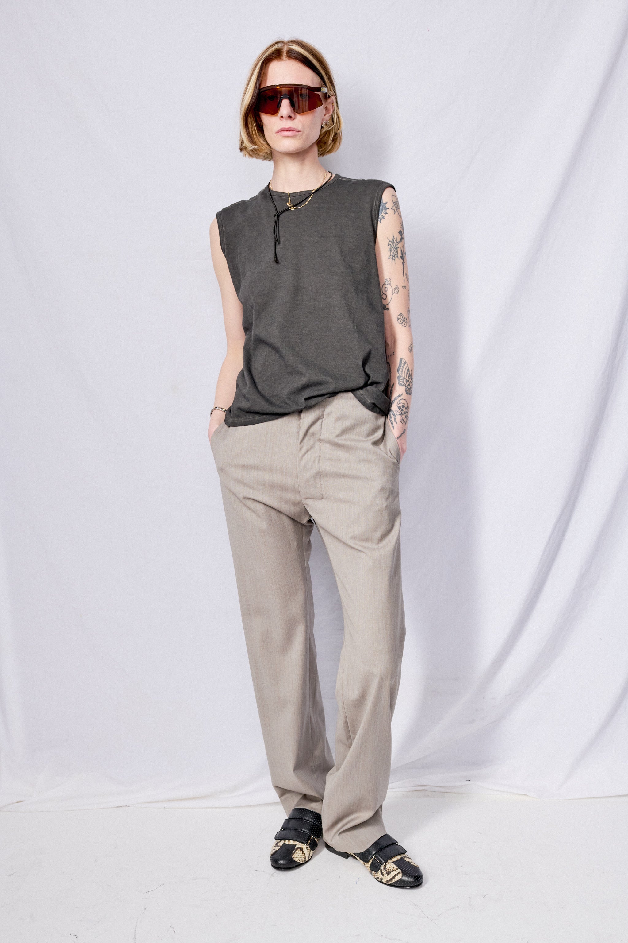 No.205 Grey Rainsystem Summer Wool Tailored Trousers