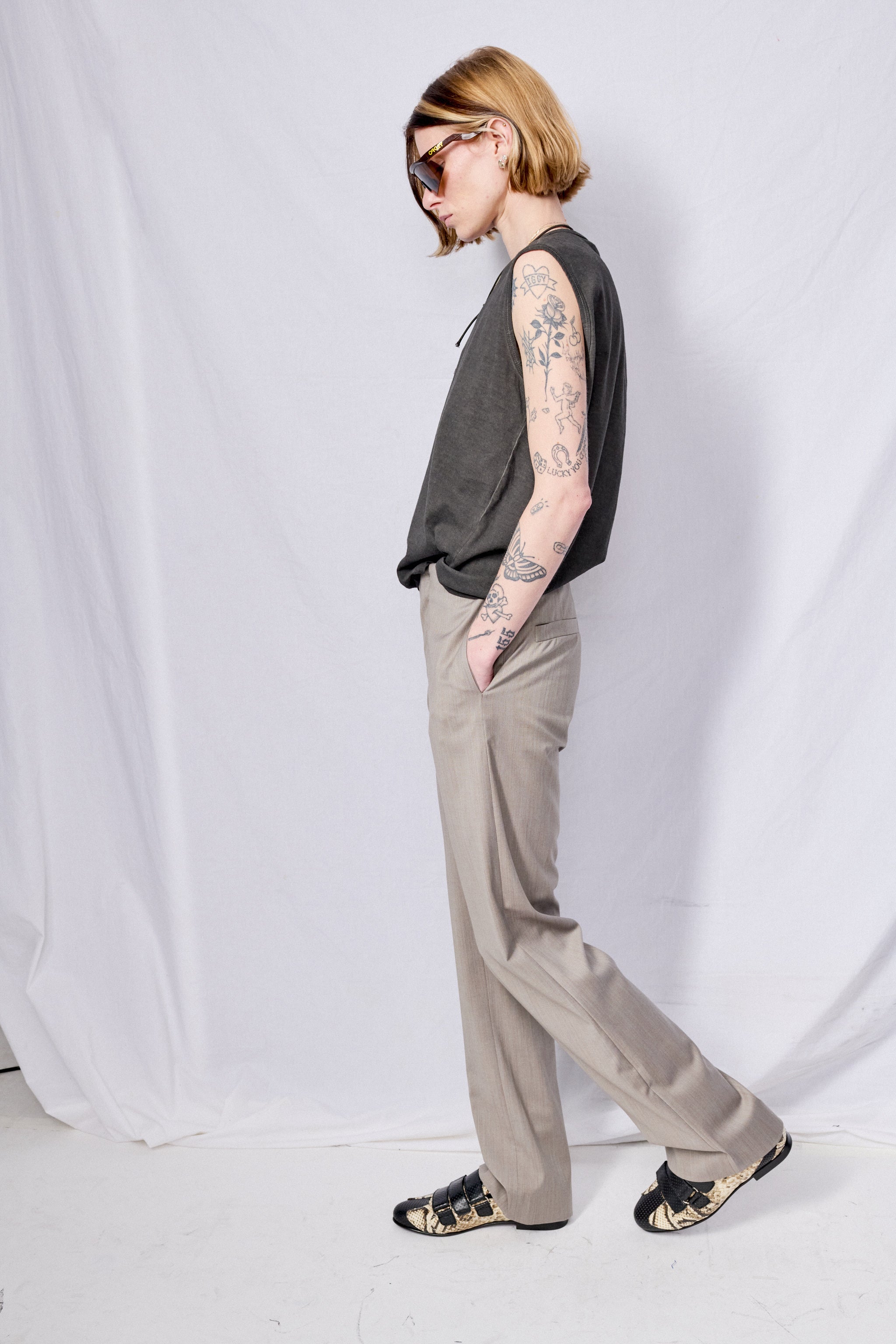 No.205 Grey Rainsystem Summer Wool Tailored Trousers
