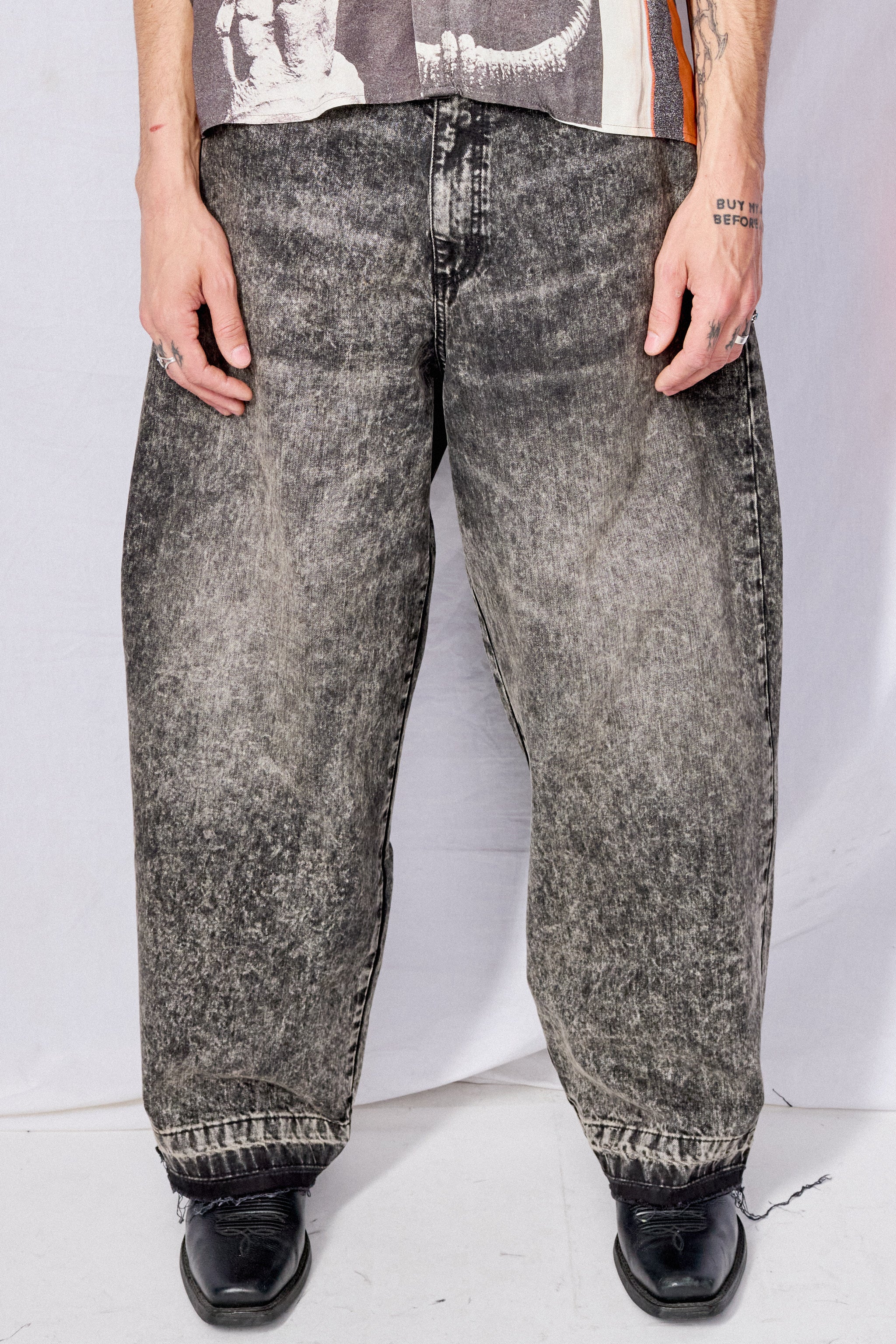 Black Printed 5 Pocket Jean