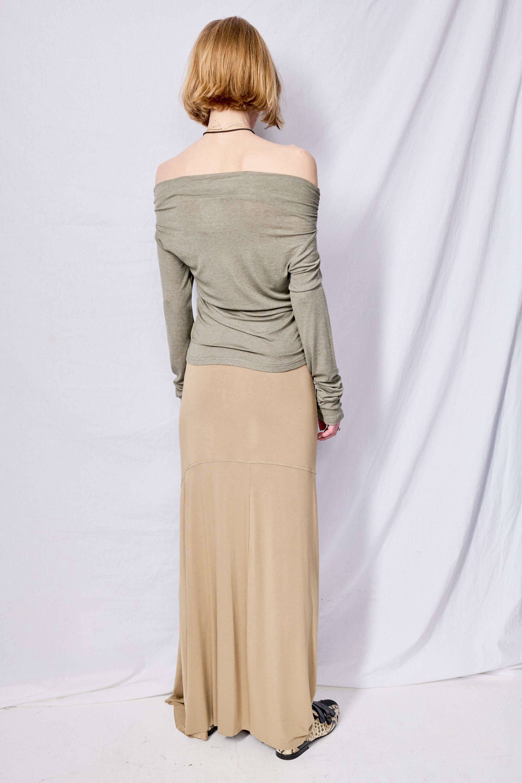 Olive Asymmetrical Neck Long Sleeve