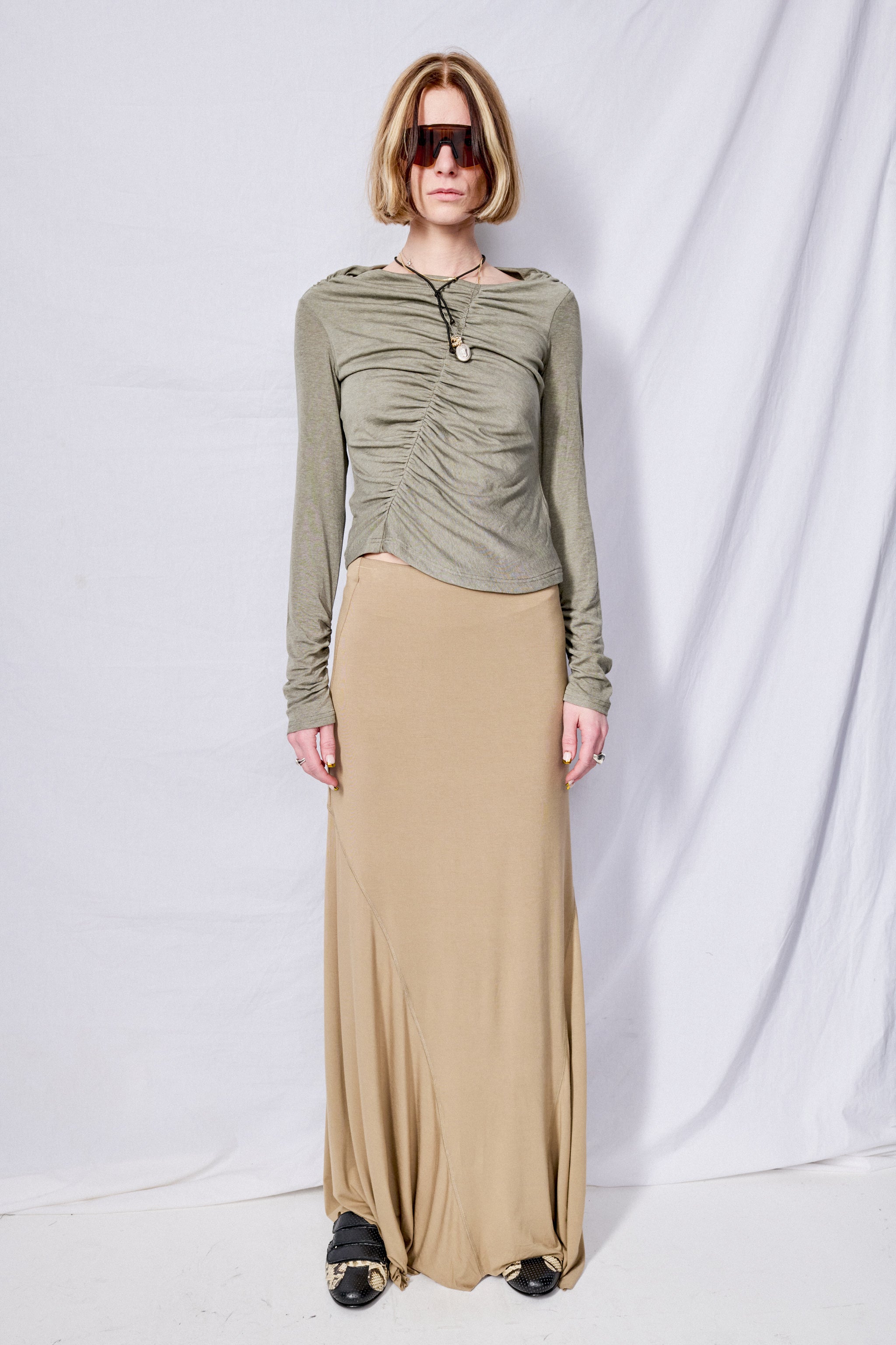Olive Asymmetrical Neck Long Sleeve