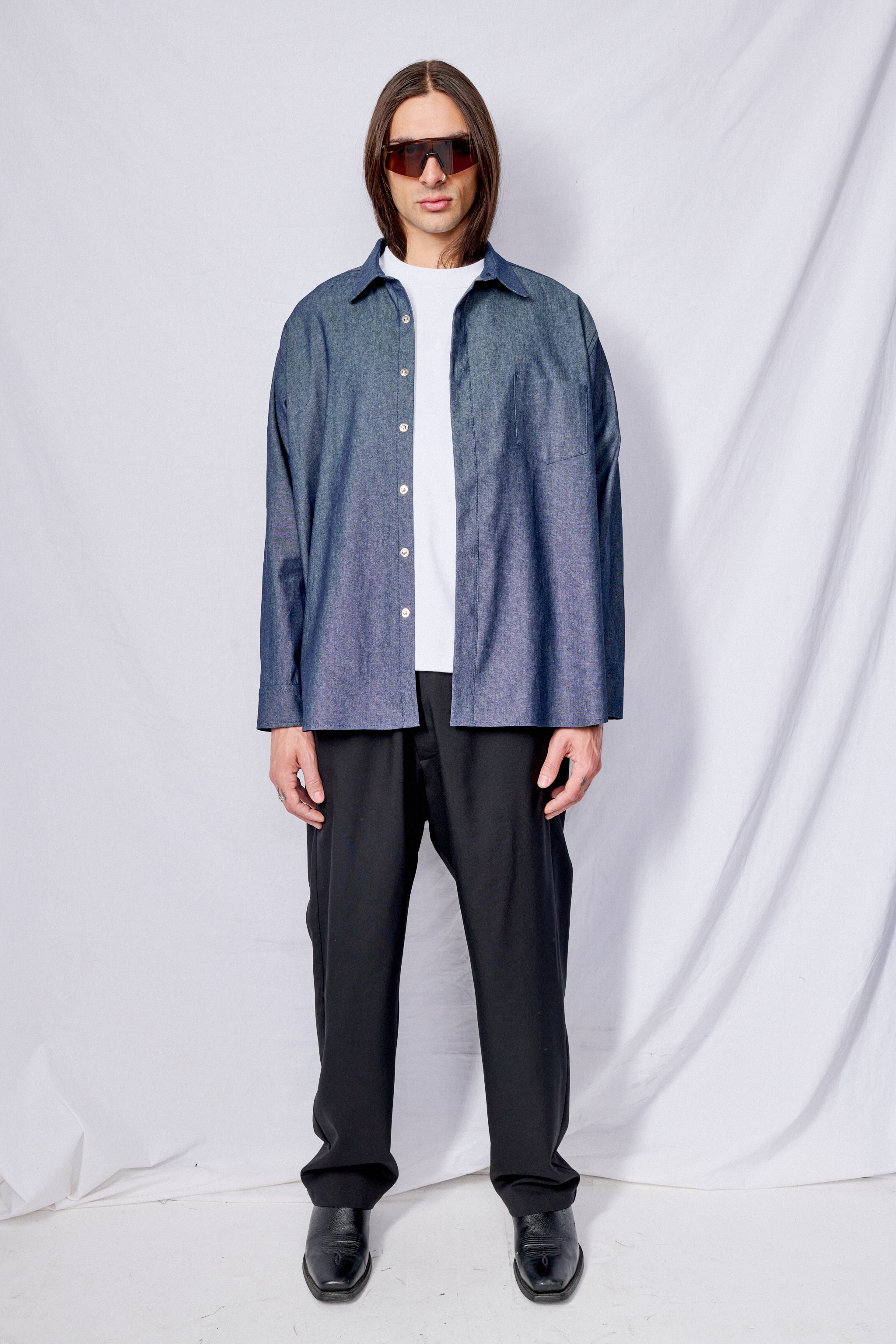 Indigo Denim Loose Snap Shirt