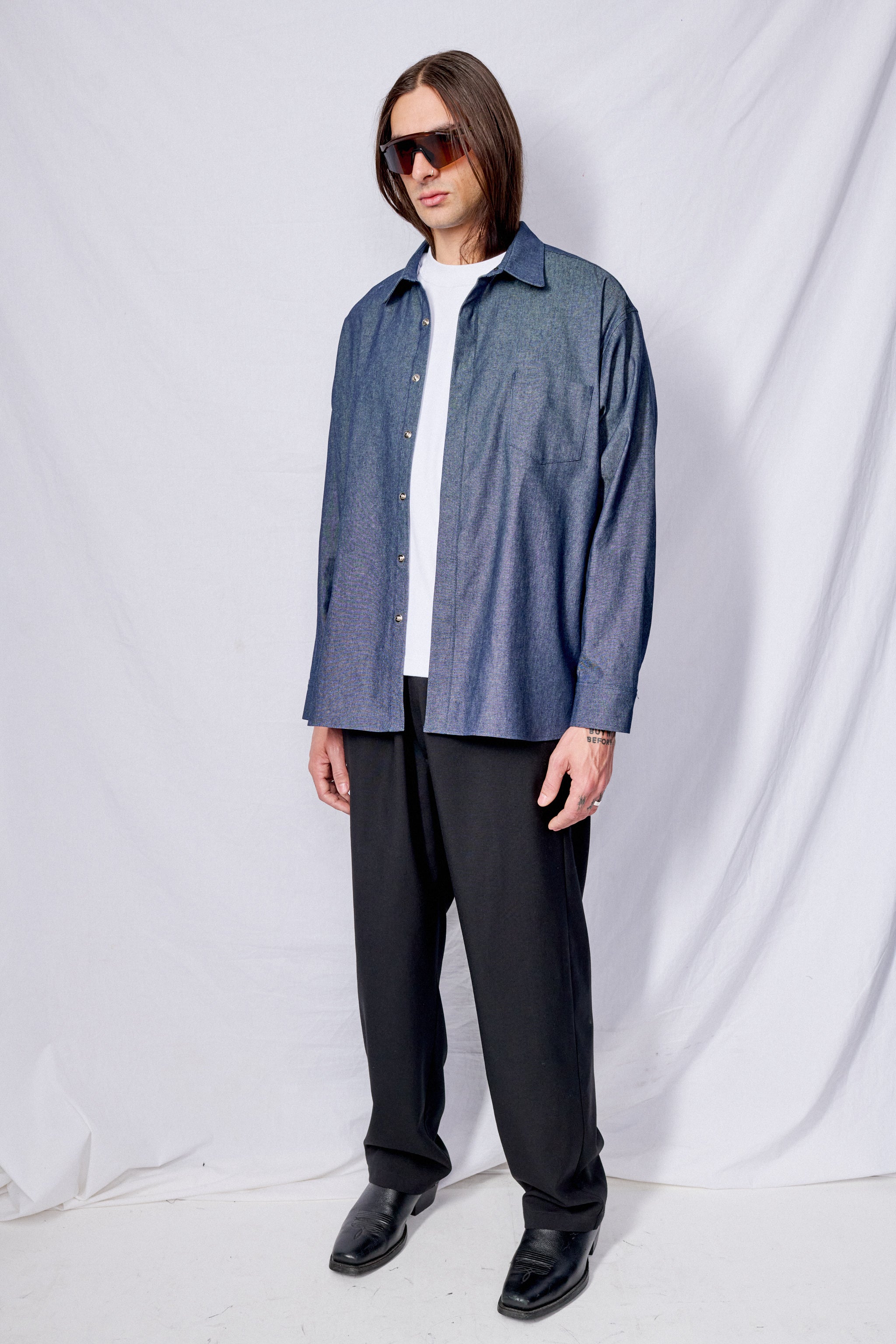 Indigo Denim Loose Snap Shirt