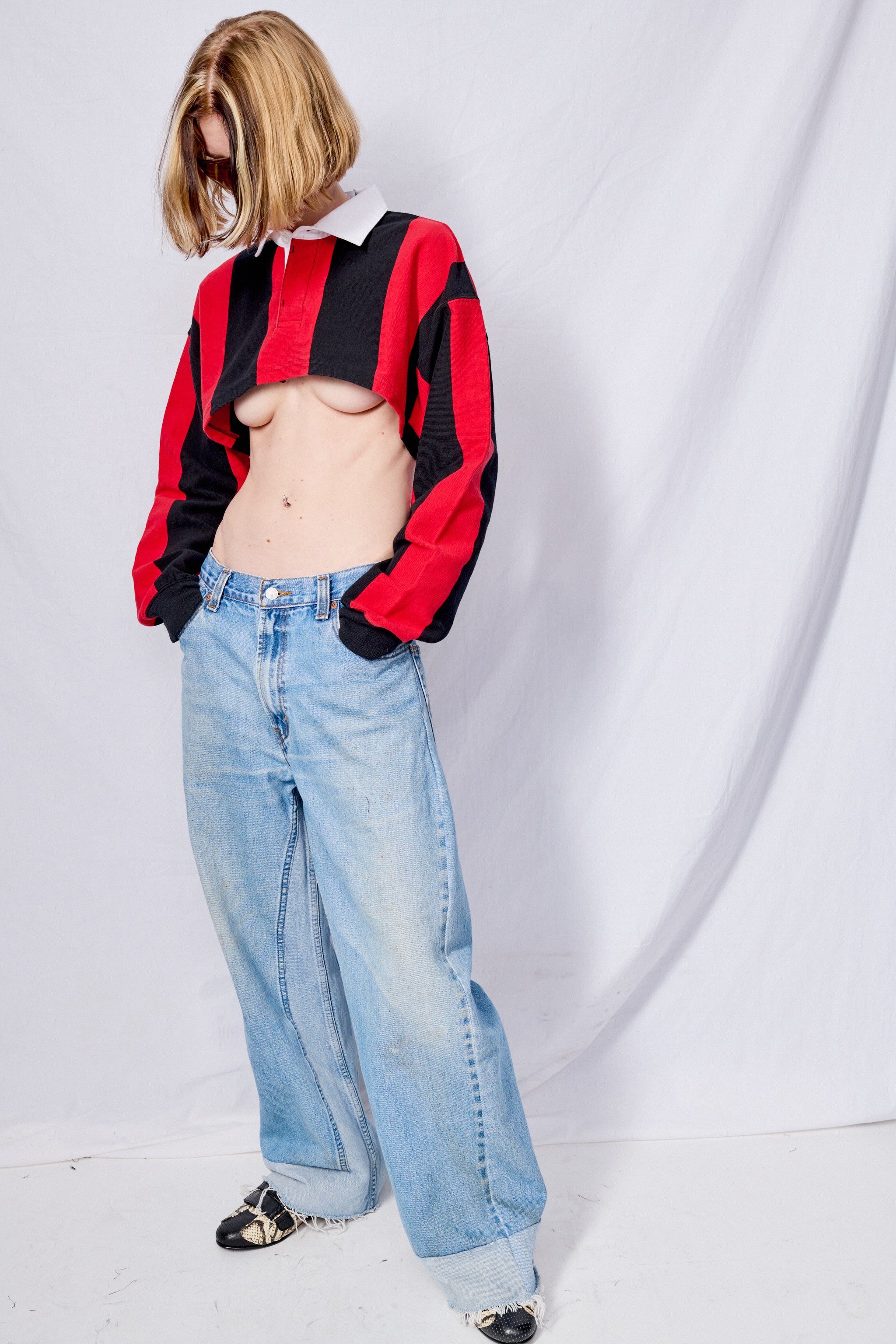 Black/Red Cropped Rugby Shirt