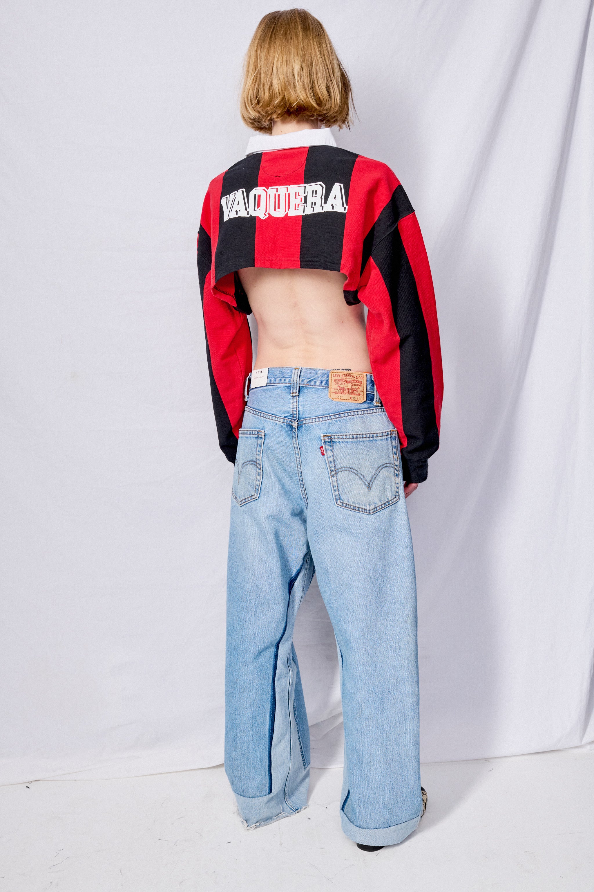 Black/Red Cropped Rugby Shirt