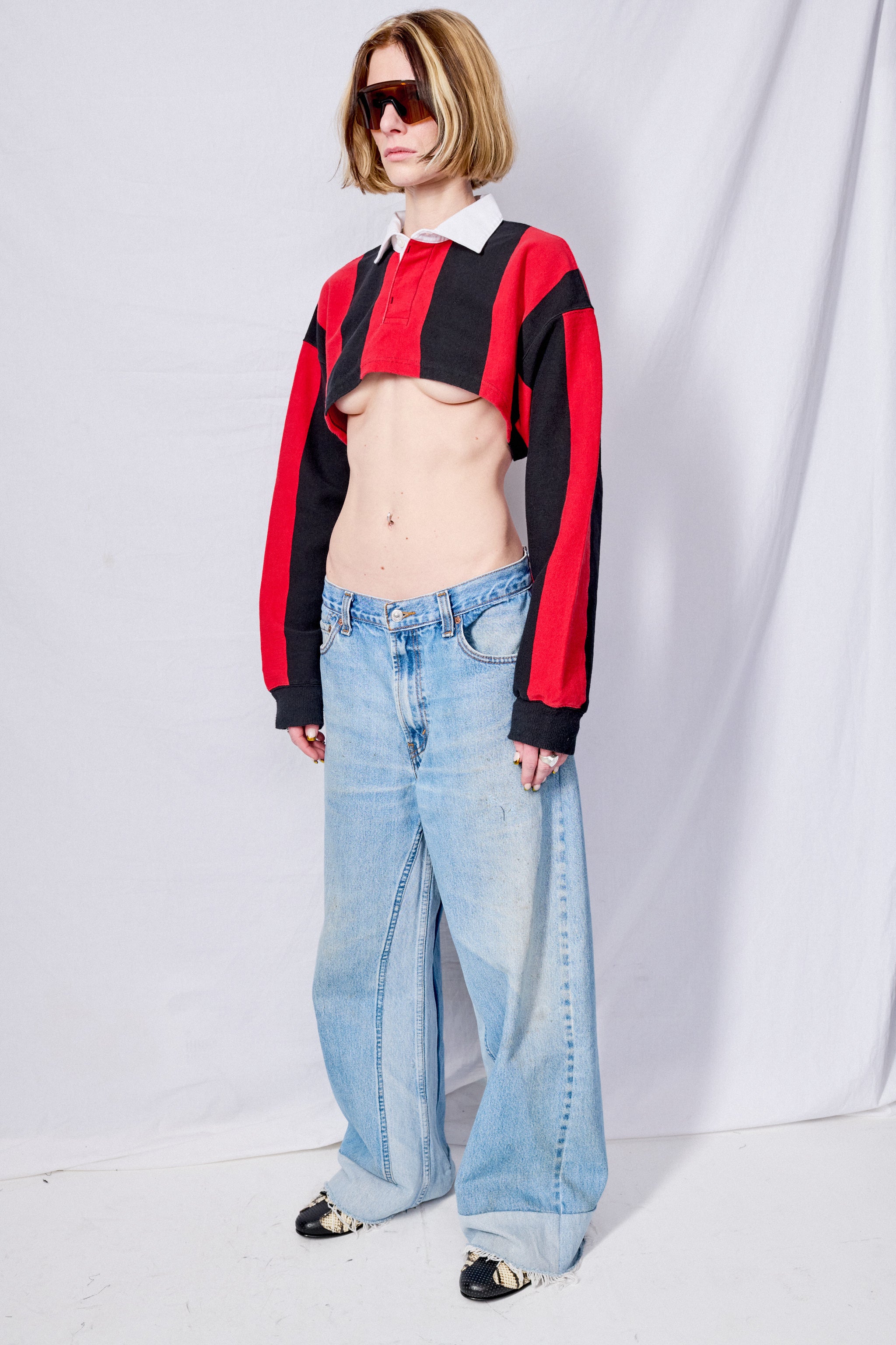 Black/Red Cropped Rugby Shirt