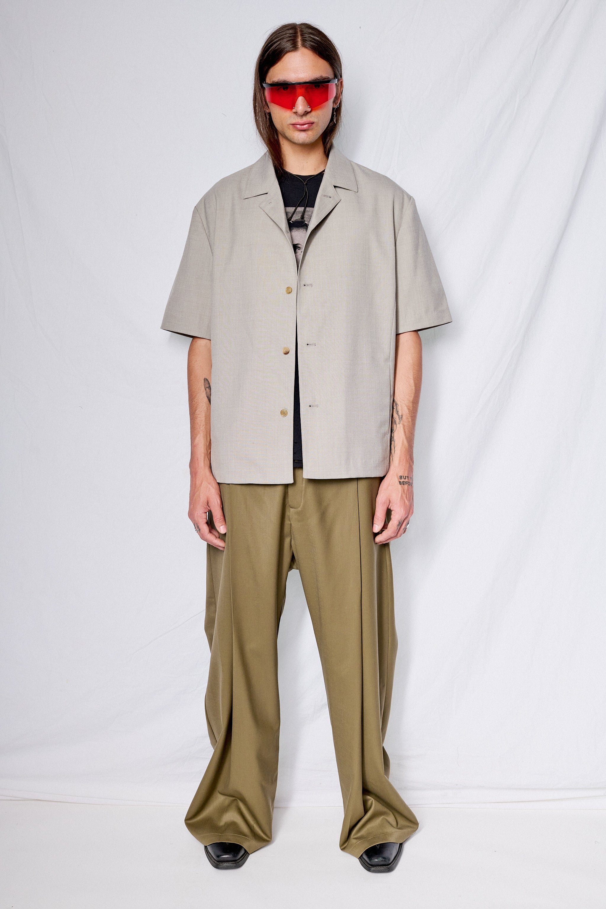 Beige Wool Button Up Shirts Jacket
