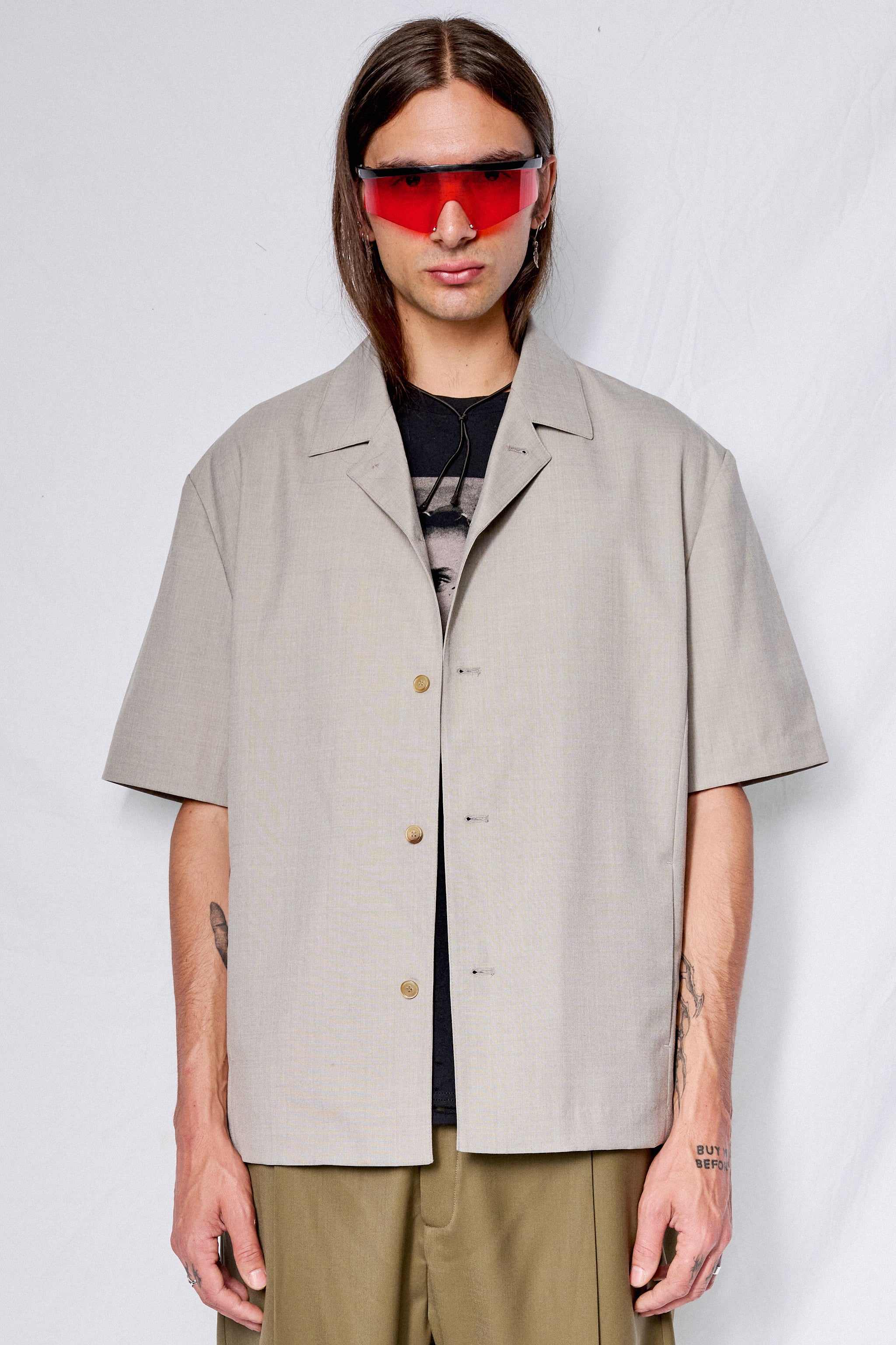 Beige Wool Button Up Shirts Jacket