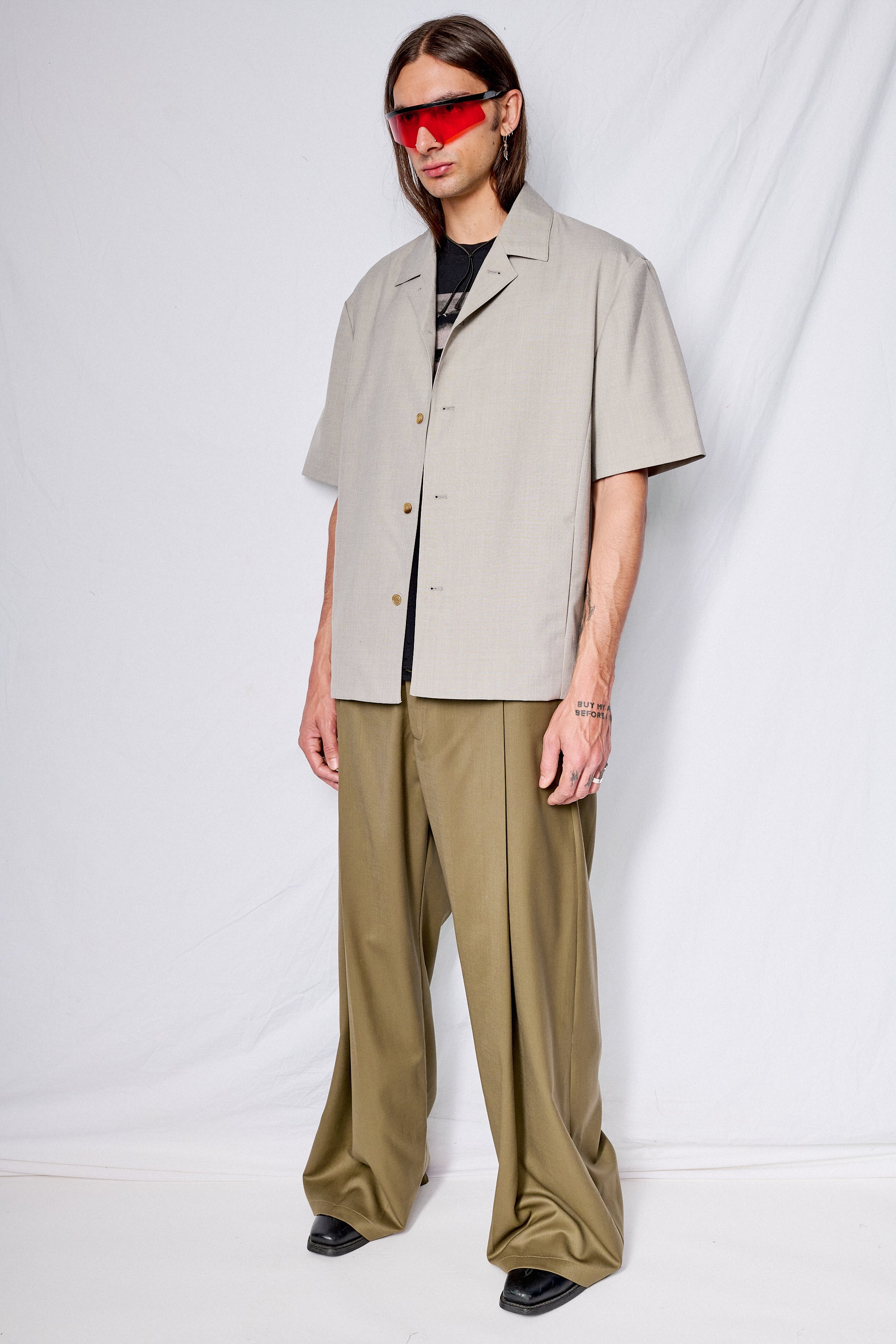 Beige Wool Button Up Shirts Jacket