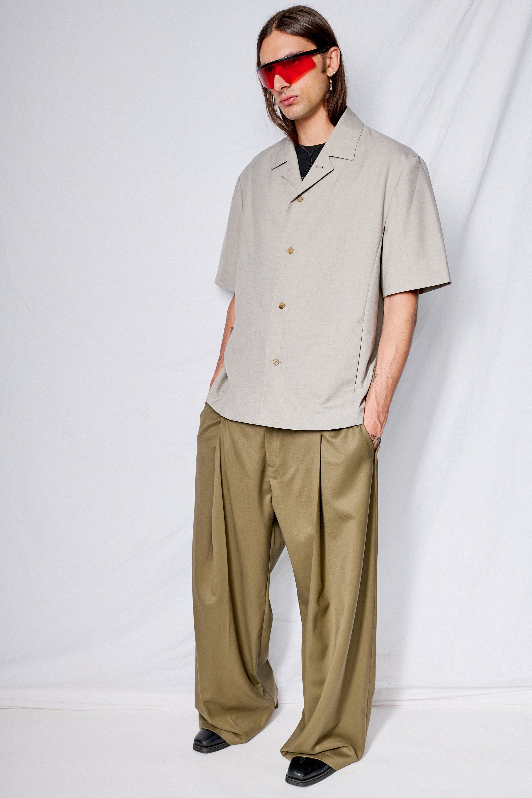 Beige Wool Button Up Shirts Jacket