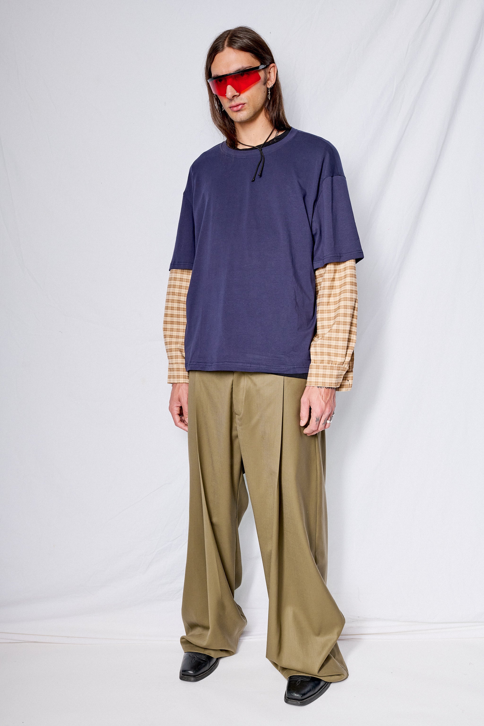 Navy/Yellow Plaid Combo Long Sleeve Shirt