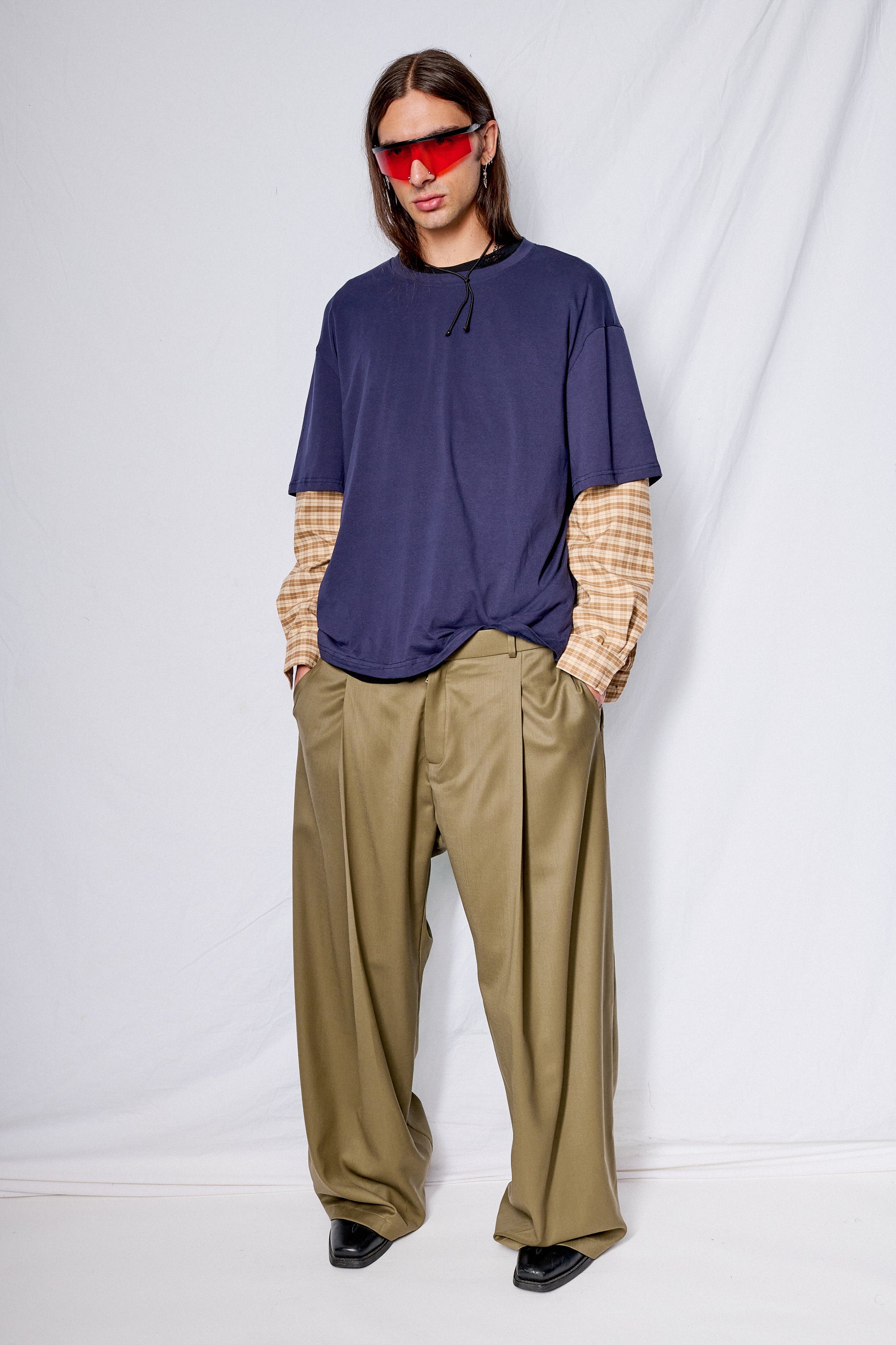 Navy/Yellow Plaid Combo Long Sleeve Shirt