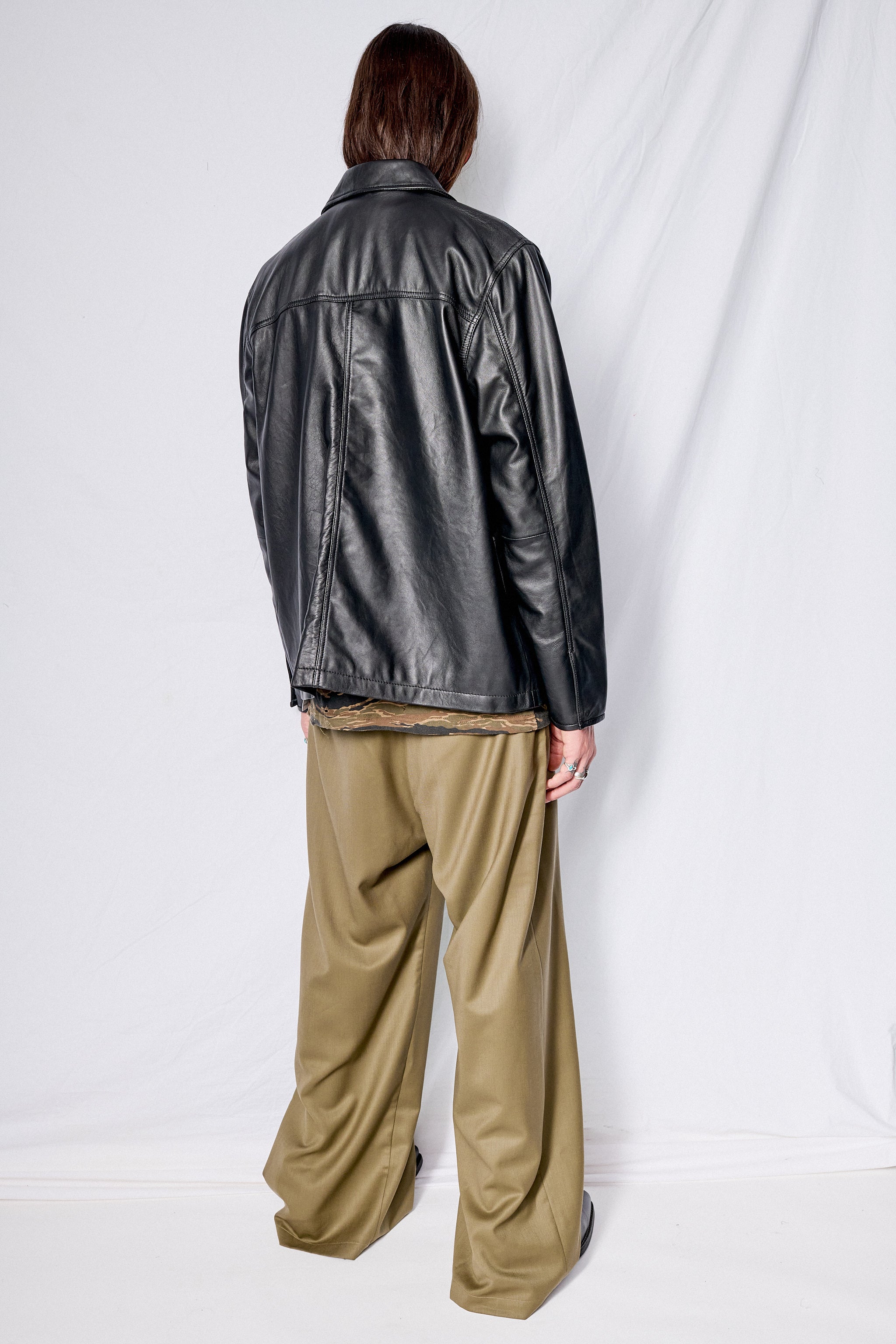 Black Leather Fireman Field Coat
