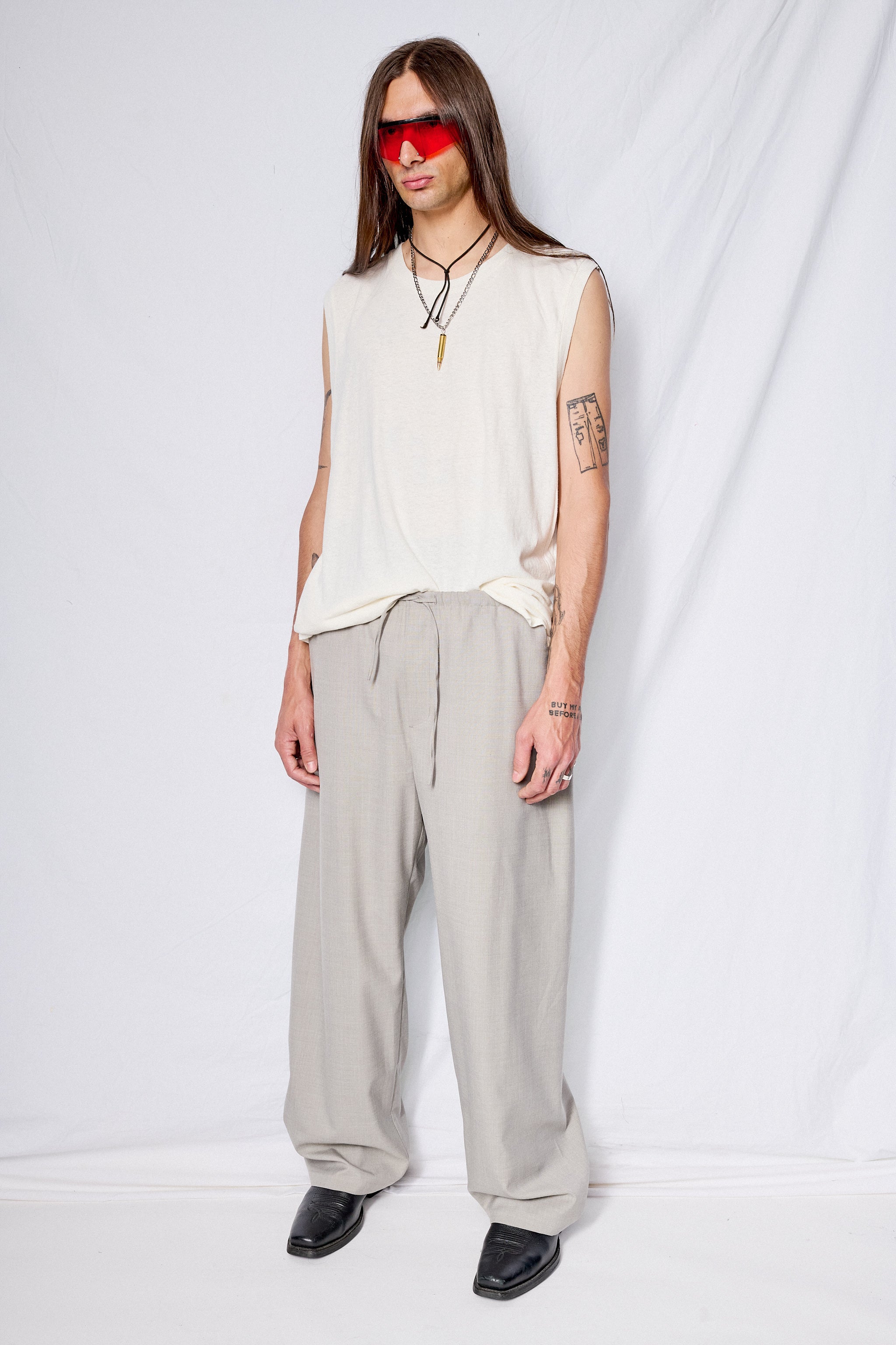 Beige Wool Banding Pants