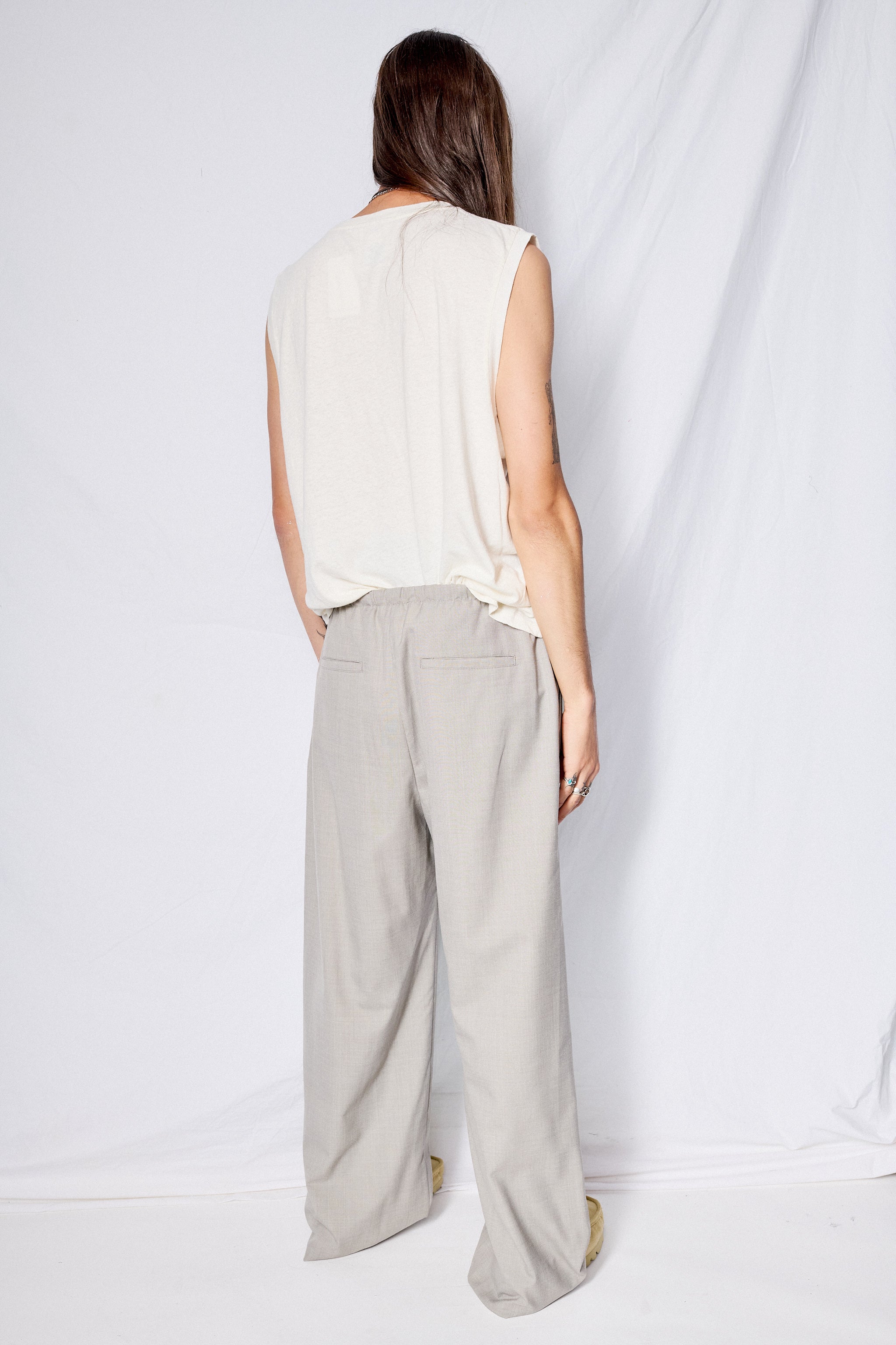 Beige Wool Banding Pants