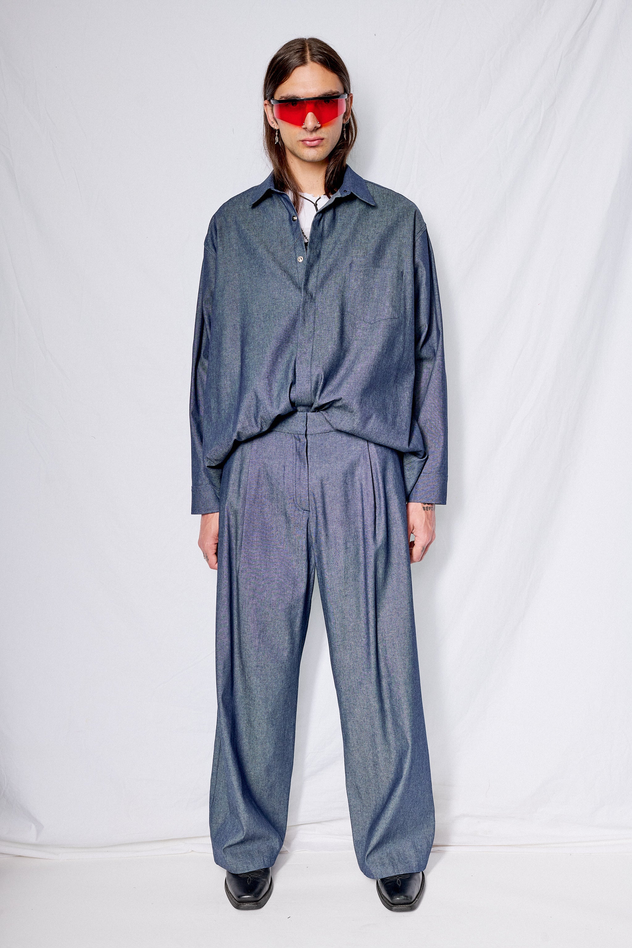 Indigo Denim Loose Snap Shirt