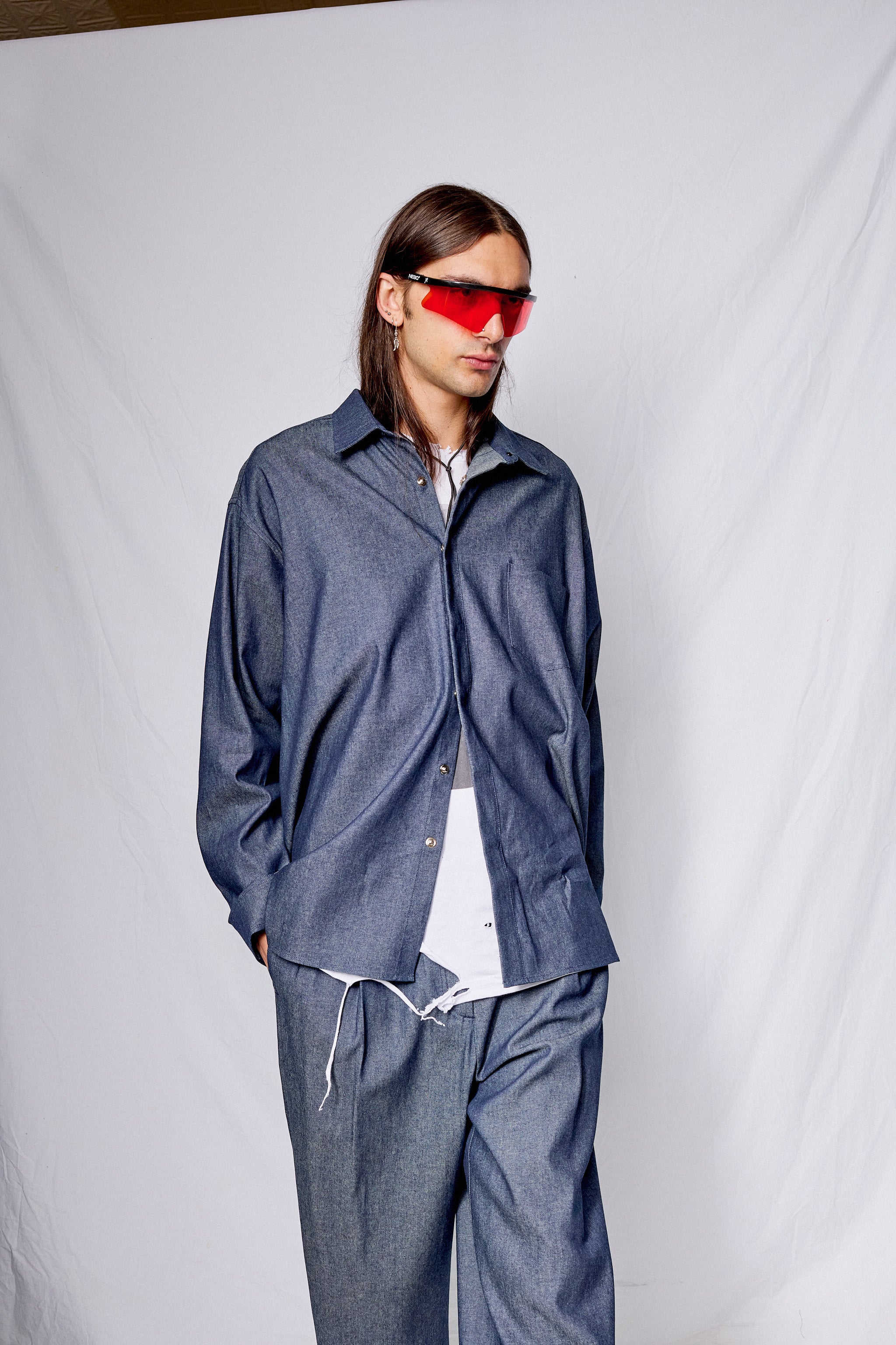 Indigo Denim Loose Snap Shirt