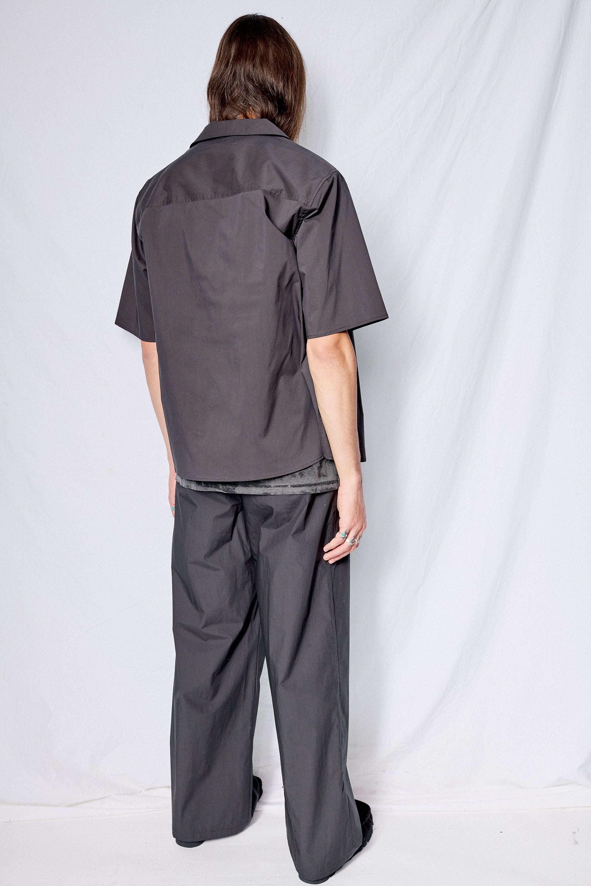 Charcoal Open Collar Half Shirt