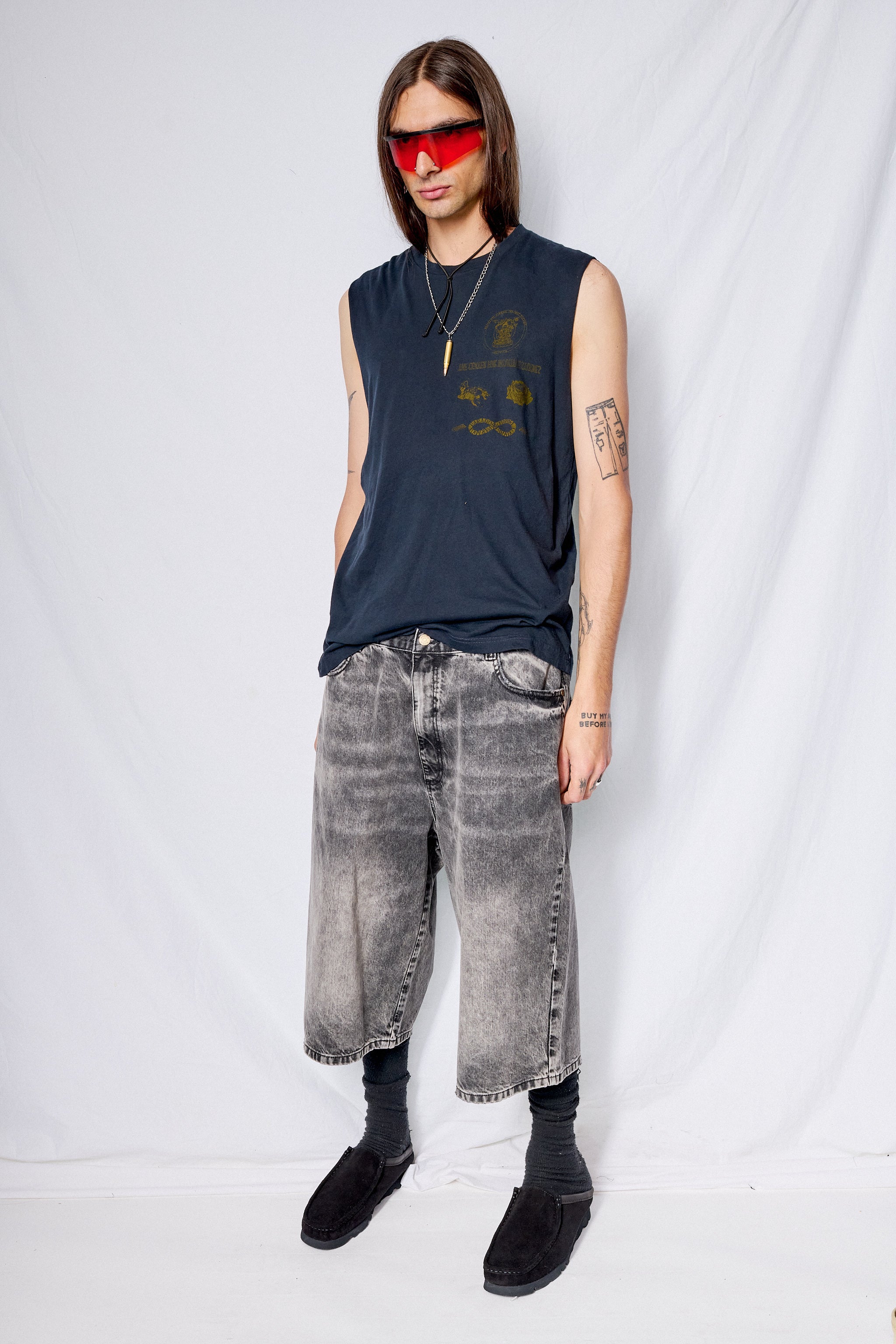 Black Cut Off Denim Short