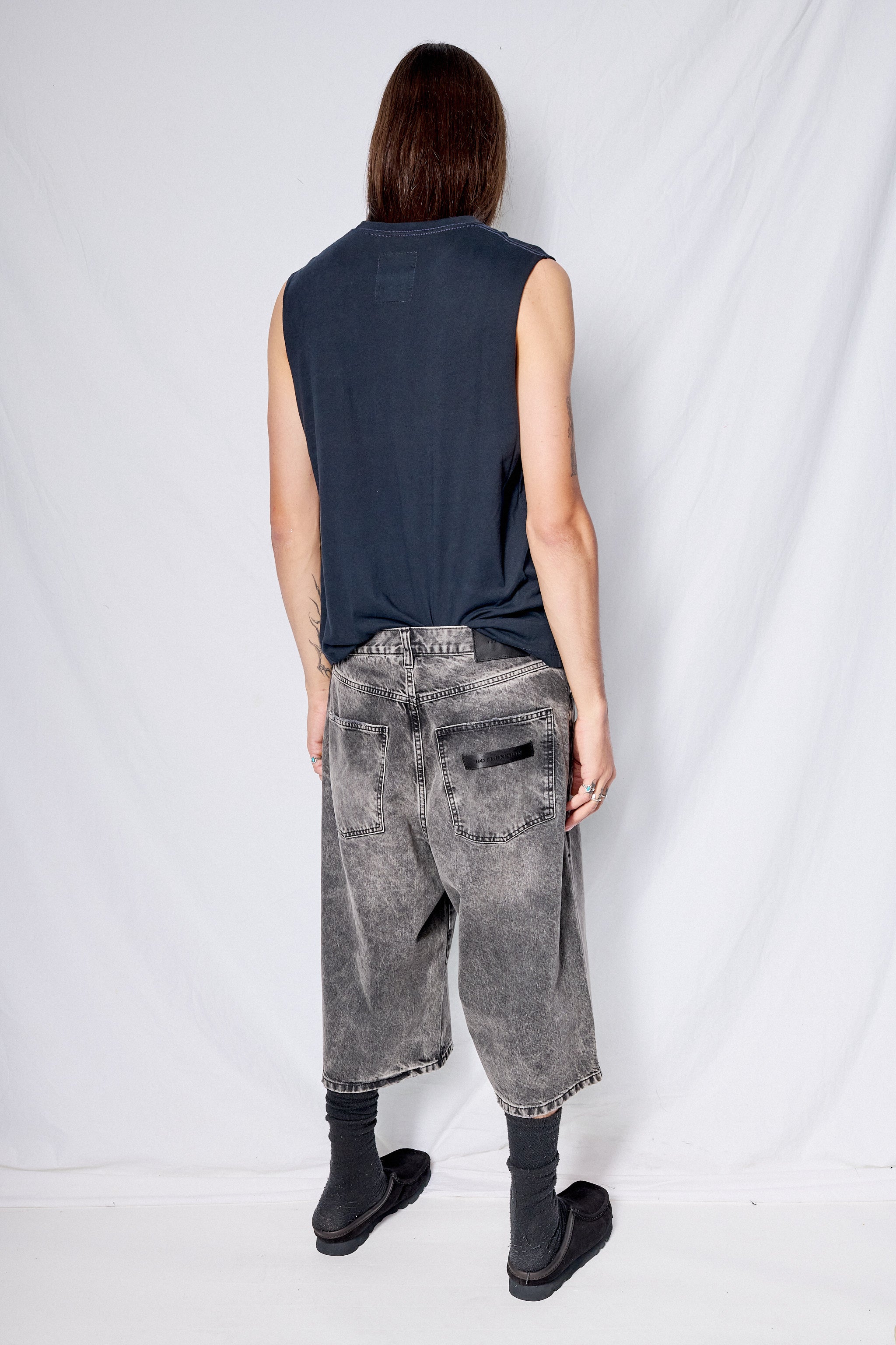 Black Cut Off Denim Short
