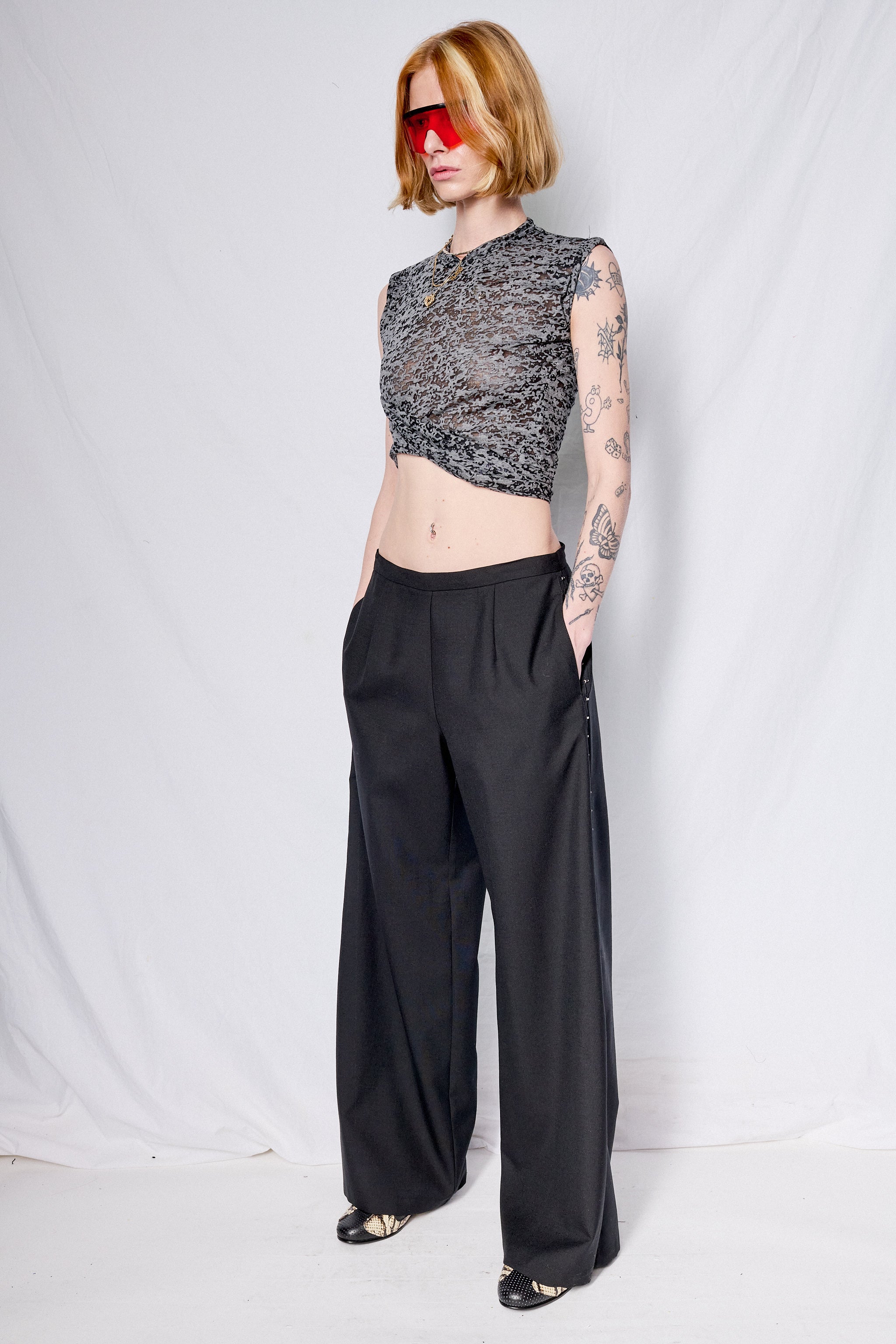 Black Suiting Side Hook Clean Pant