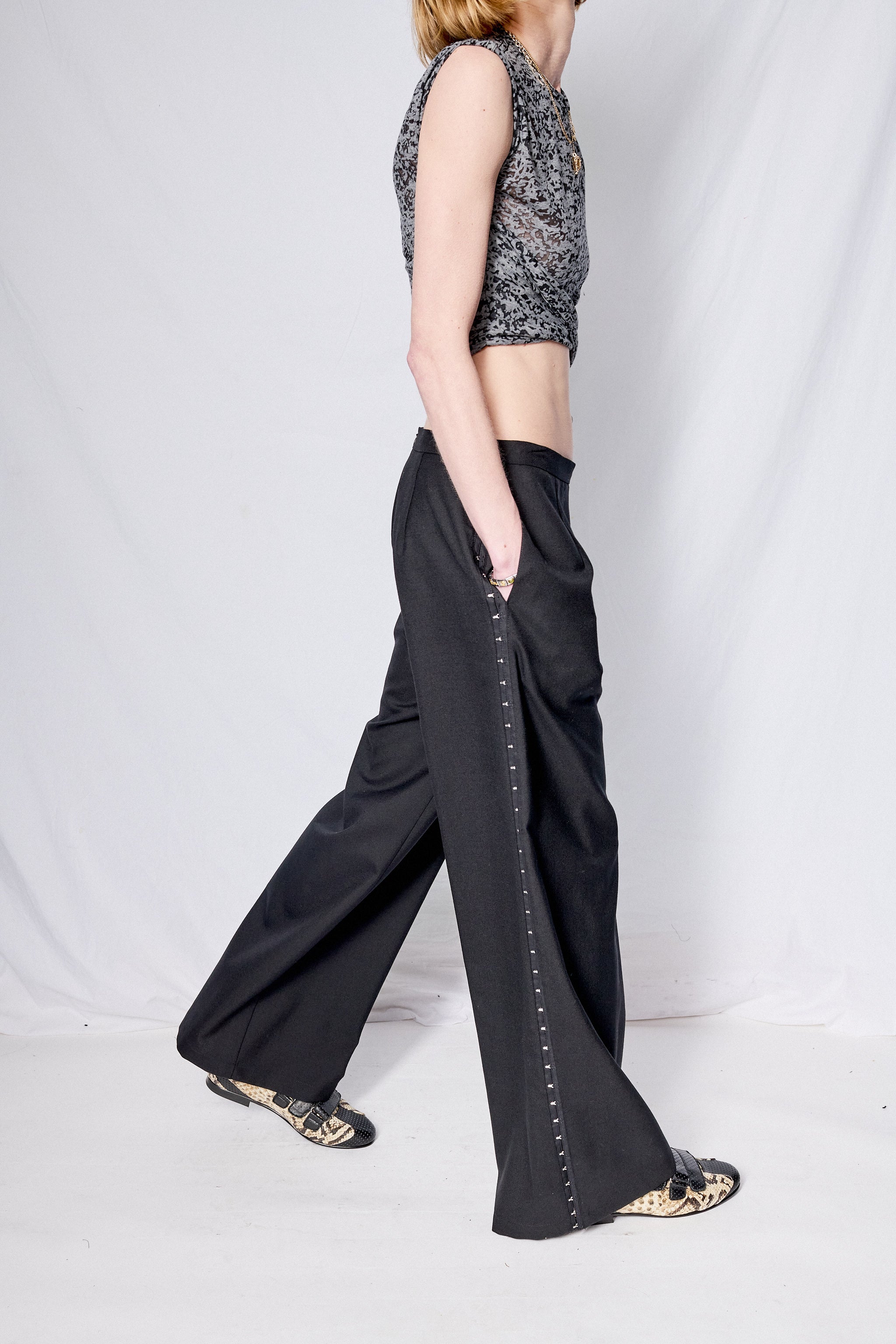 Black Suiting Side Hook Clean Pant