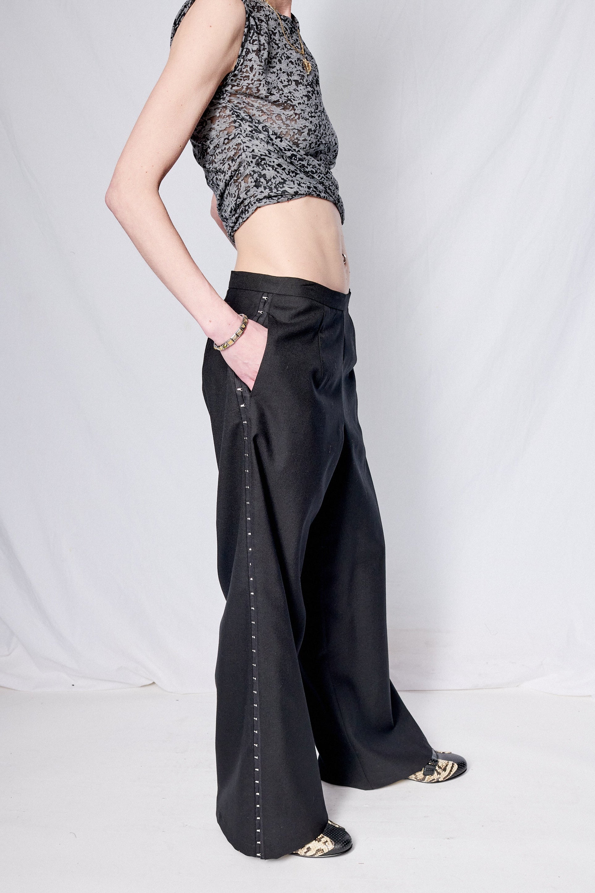 Black Suiting Side Hook Clean Pant
