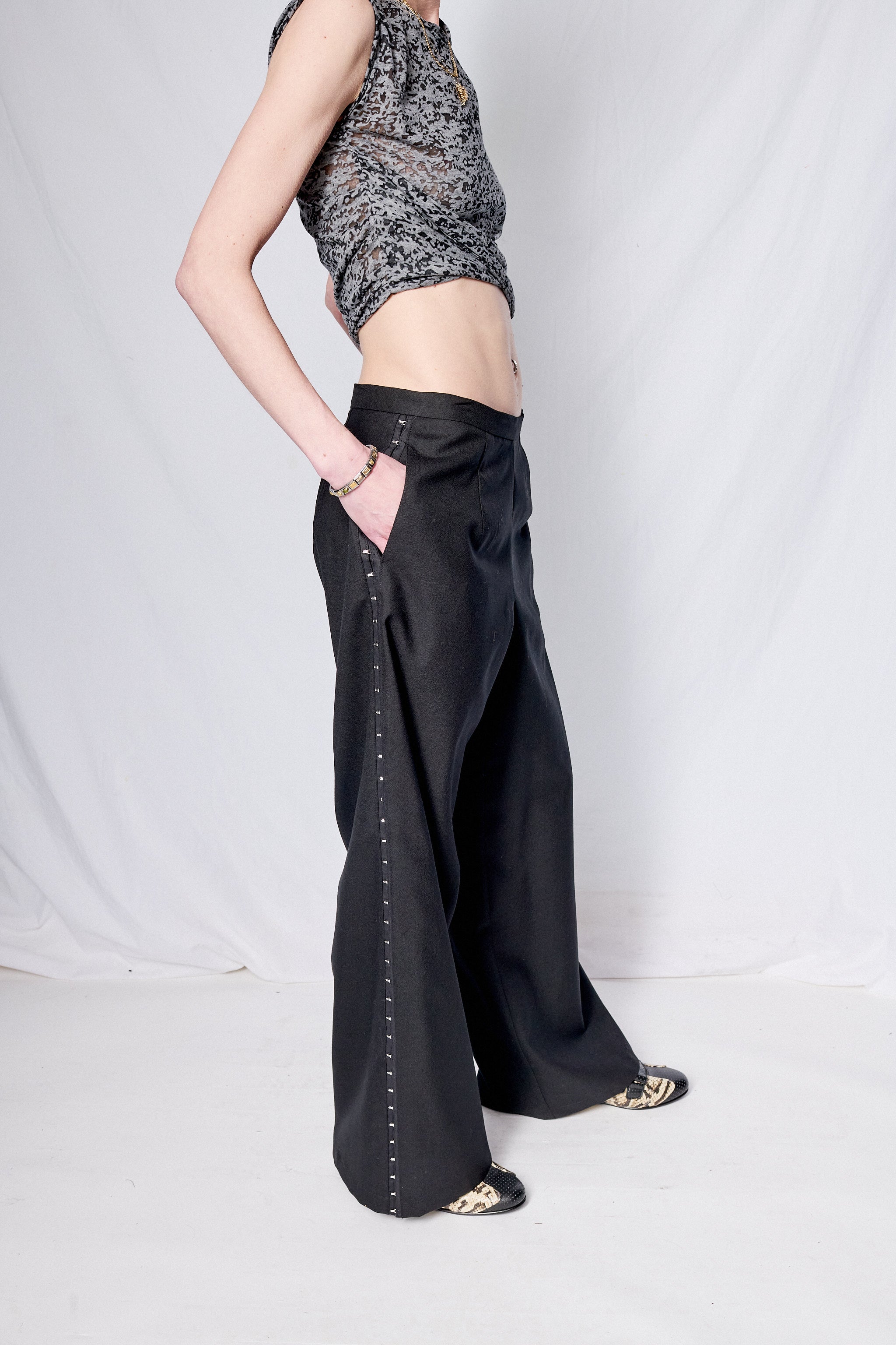 Black Suiting Side Hook Clean Pant