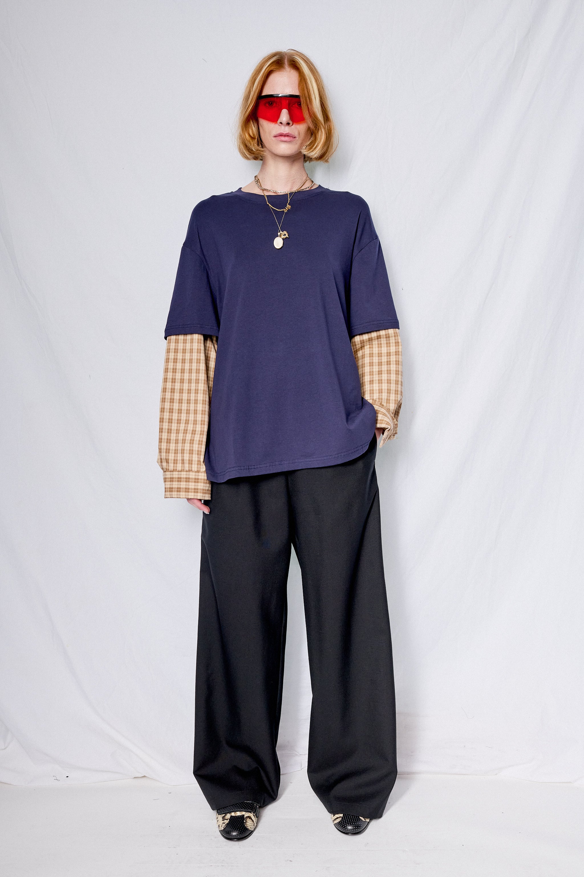 Navy/Yellow Plaid Combo Long Sleeve Shirt