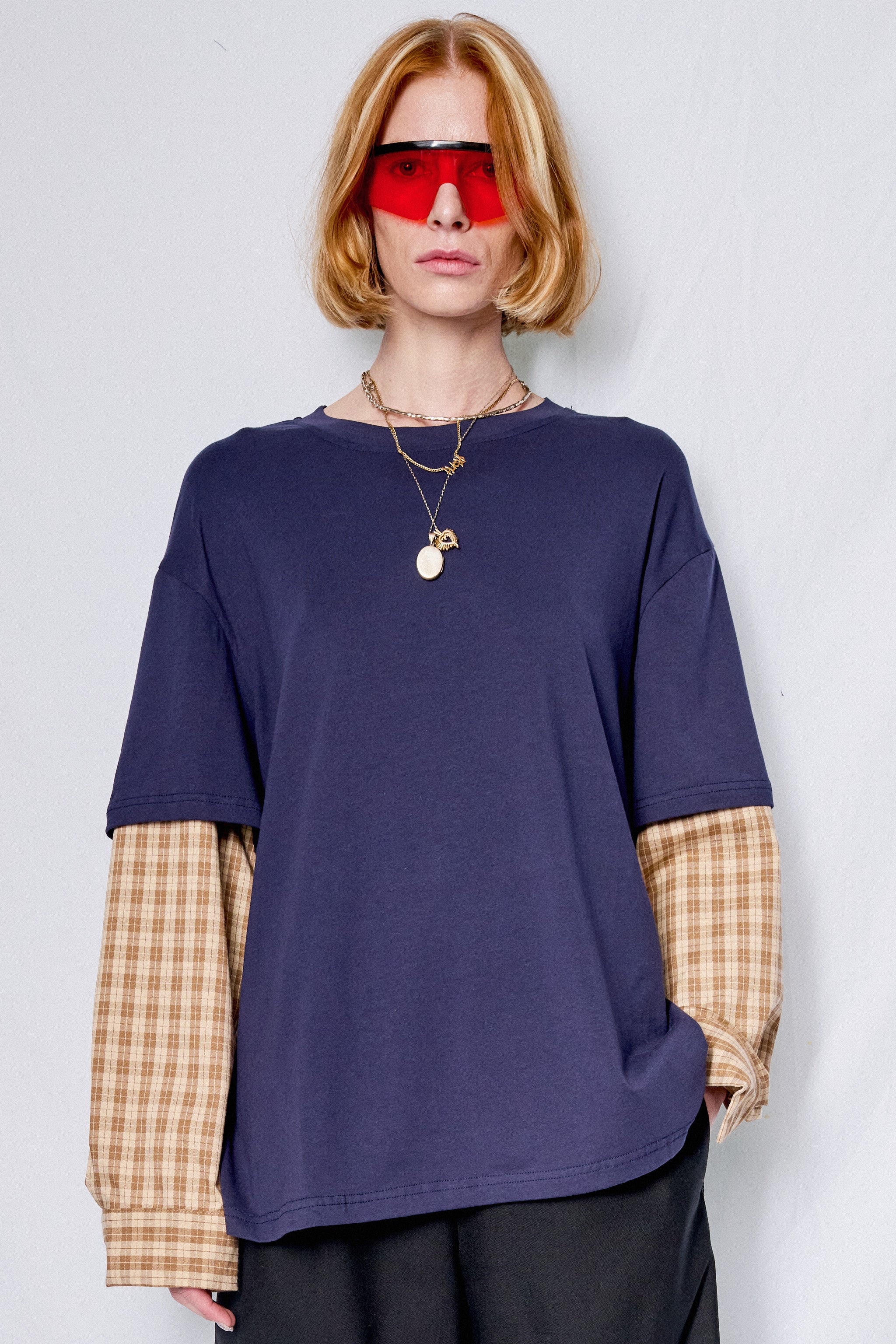 Navy/Yellow Plaid Combo Long Sleeve Shirt