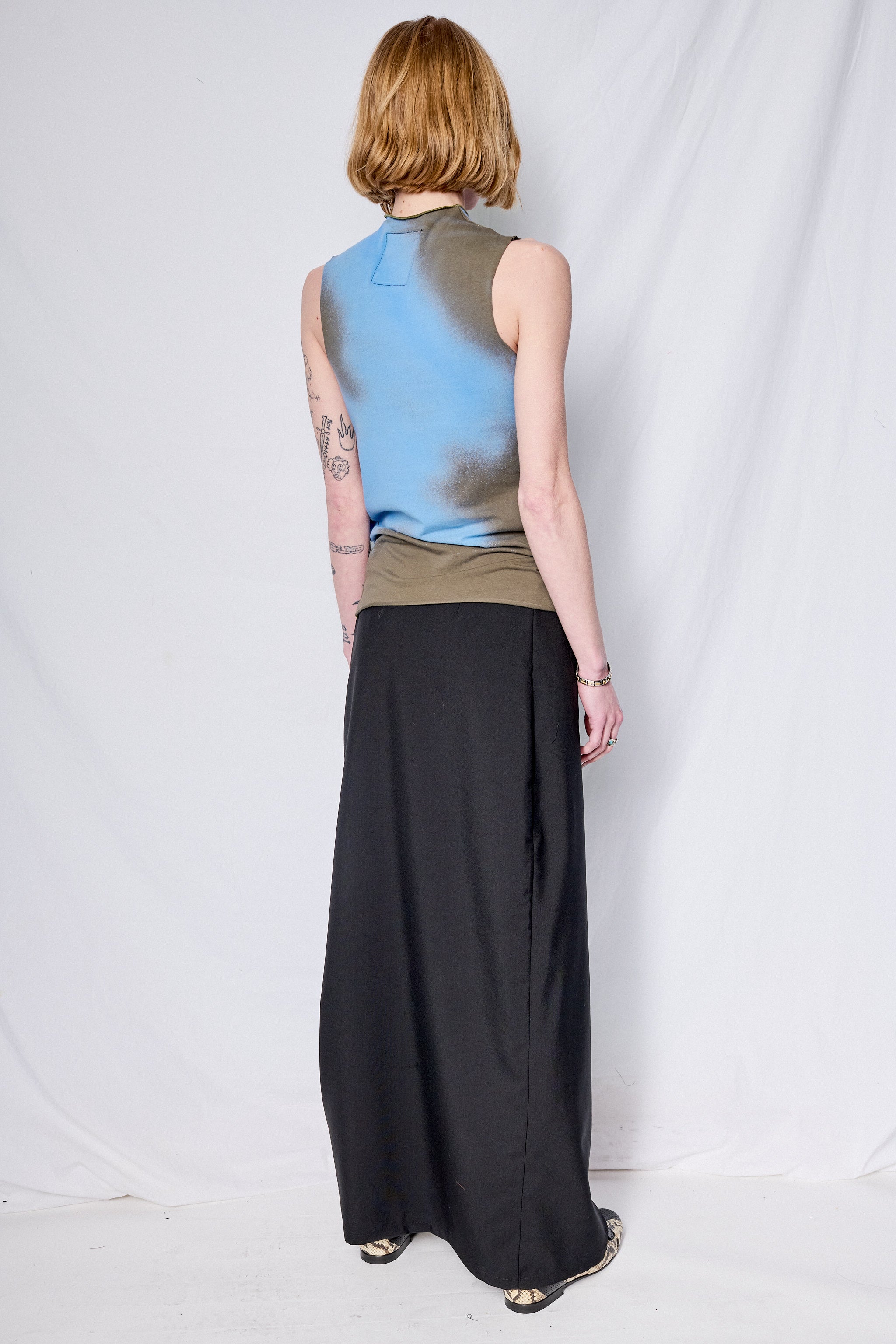 Green/Blue Airbrush Cotton Sleeveless Mockneck
