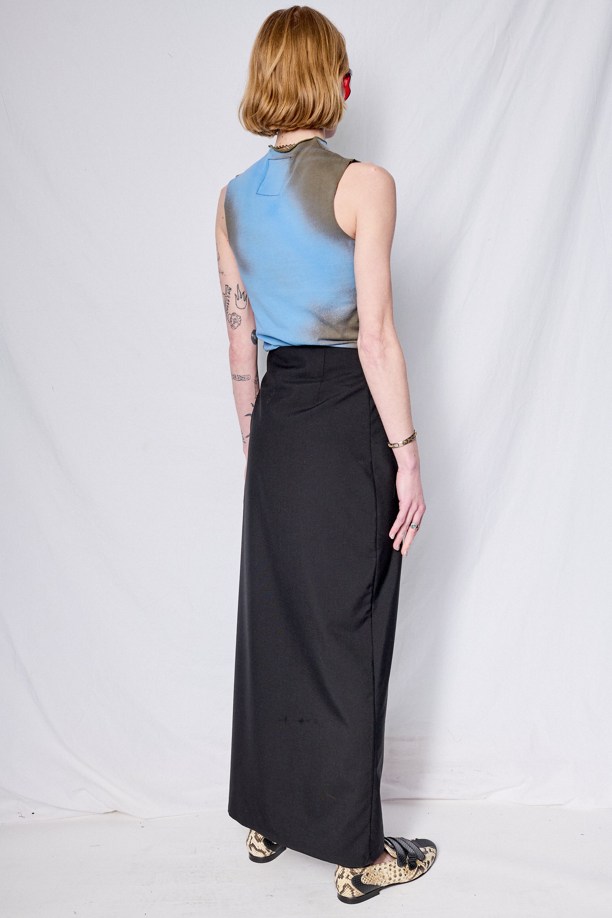 Black Suiting Long Wrap Skirt