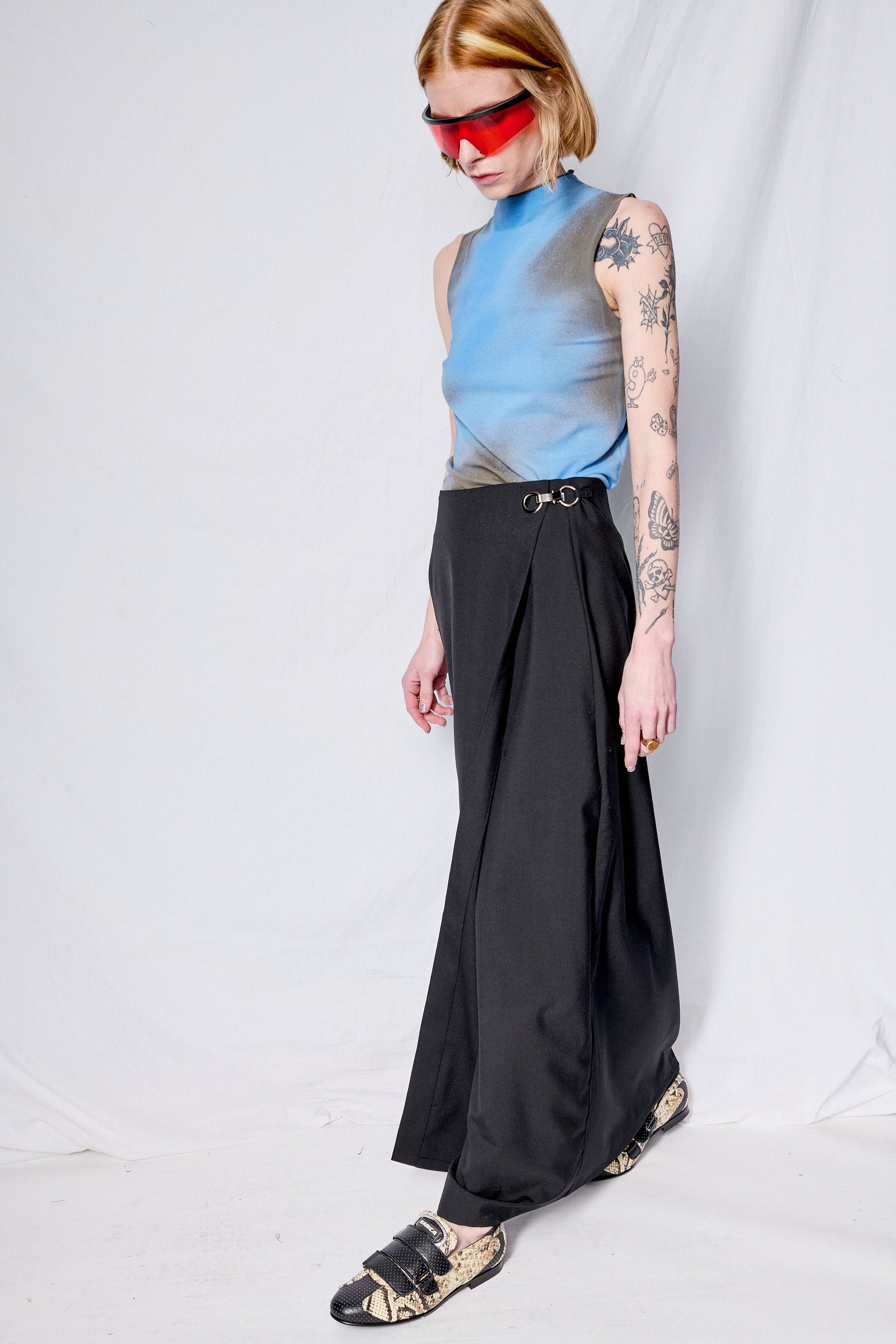 Black Suiting Long Wrap Skirt