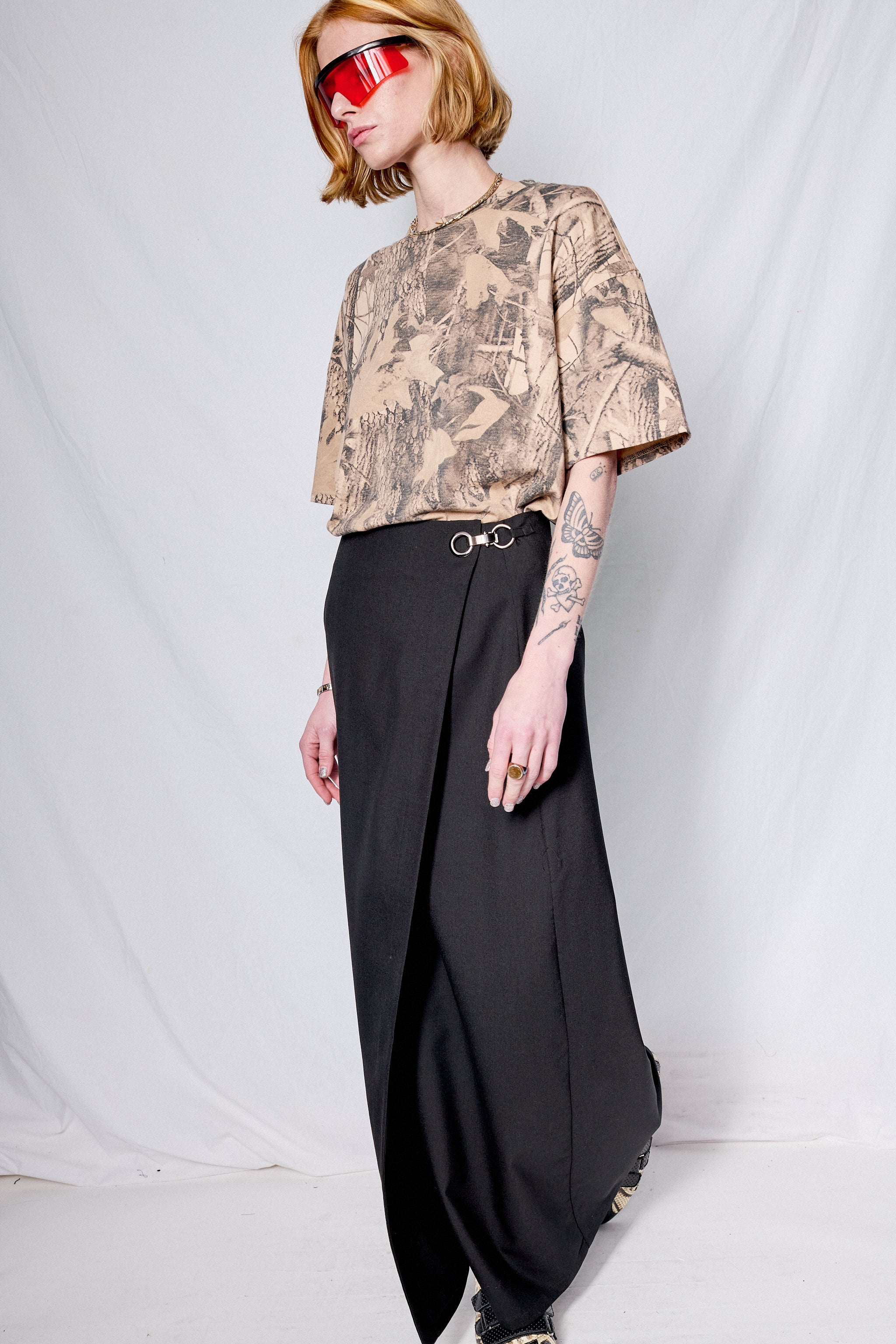 Black Suiting Long Wrap Skirt