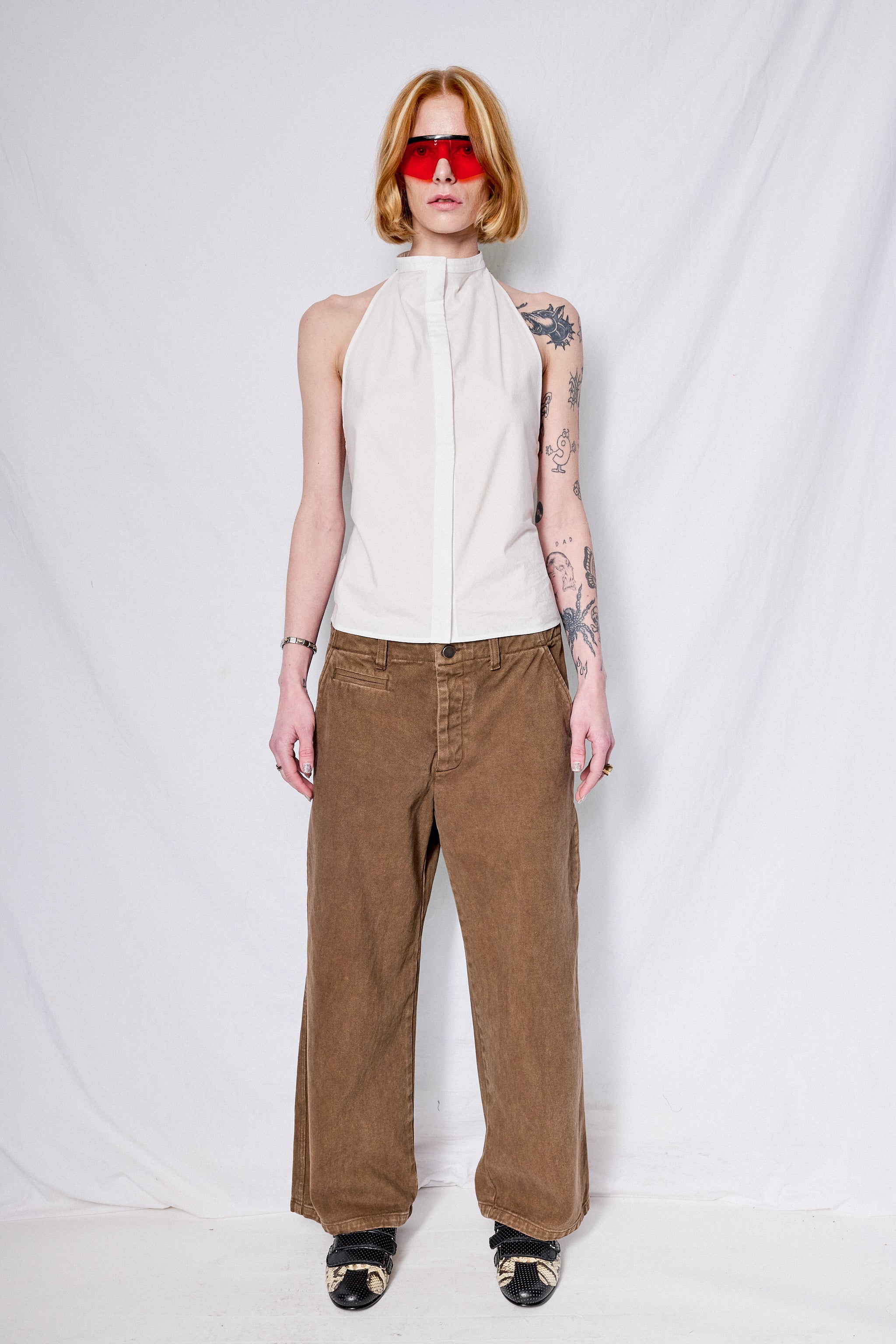 White Typewriter Cloth Halter Shirt
