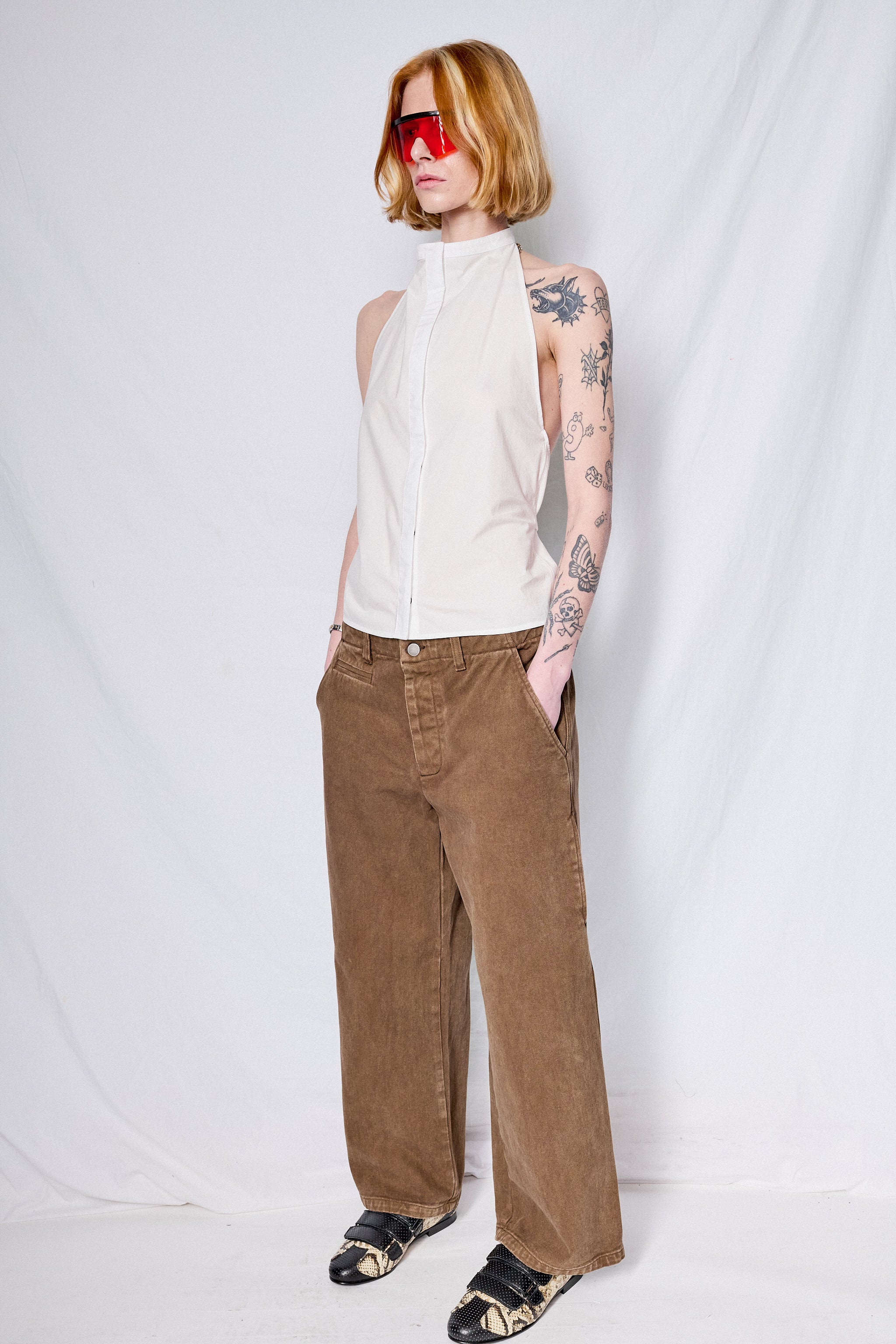 White Typewriter Cloth Halter Shirt