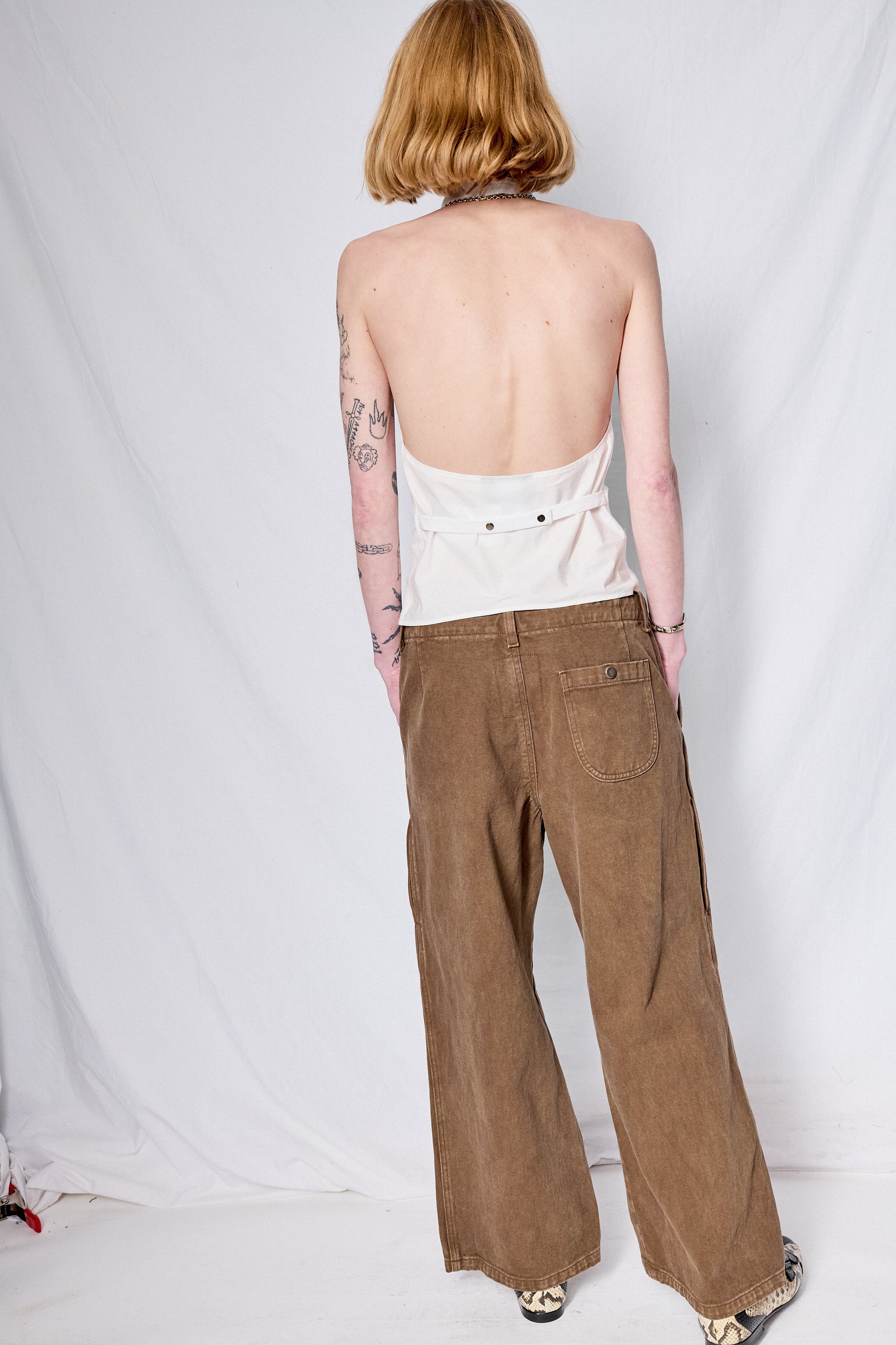 White Typewriter Cloth Halter Shirt