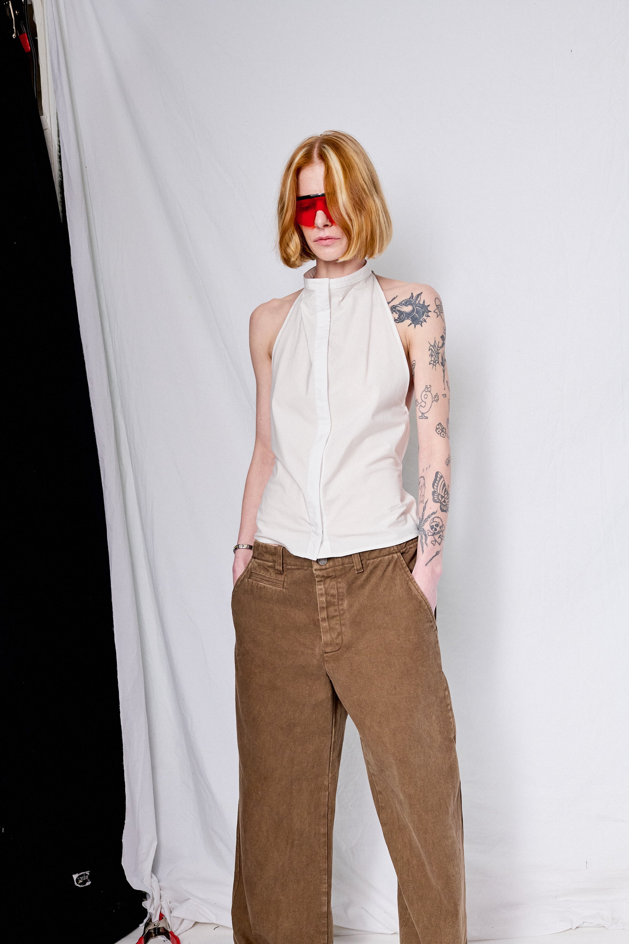 White Typewriter Cloth Halter Shirt