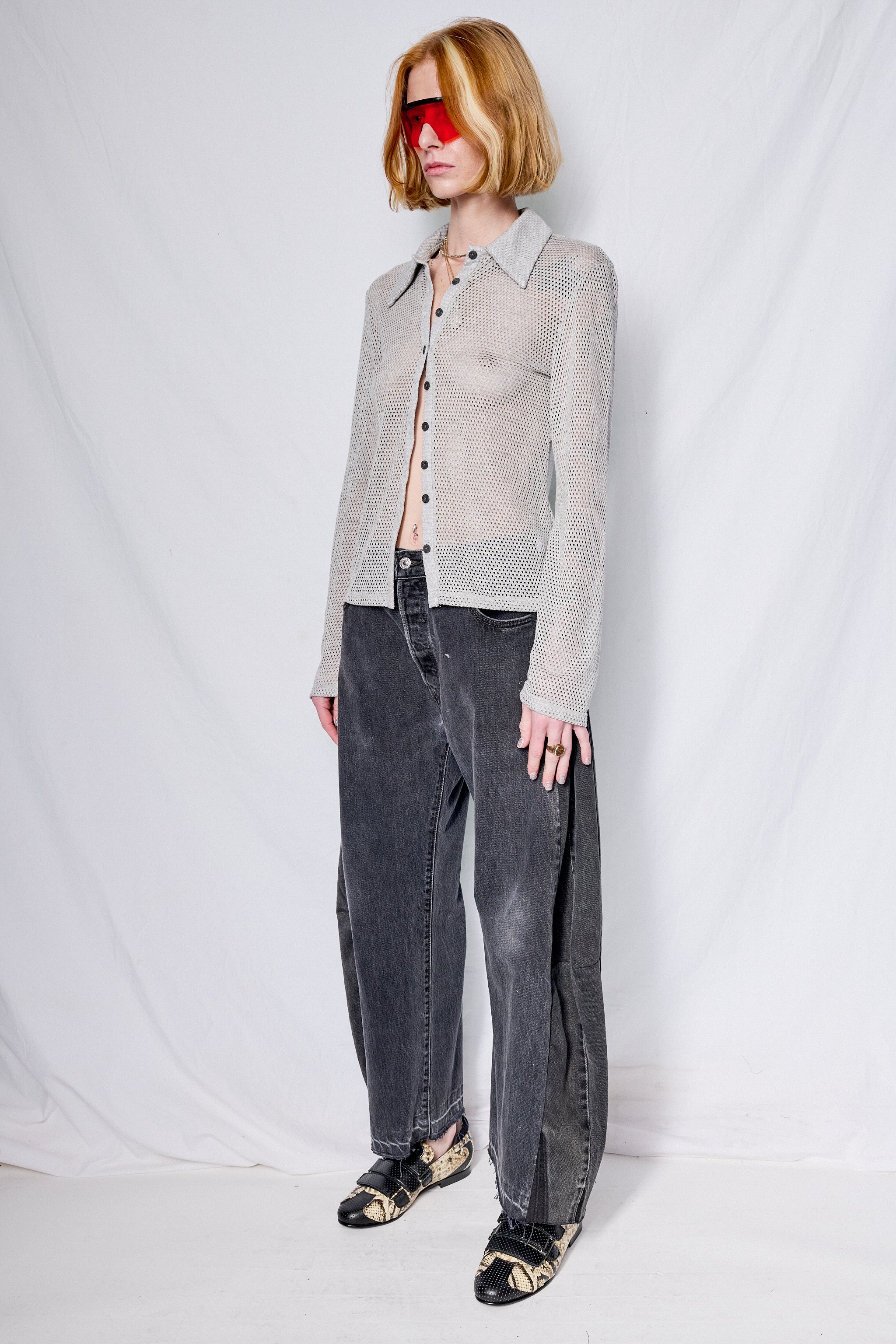 Silver Crochet Fitted Button Up
