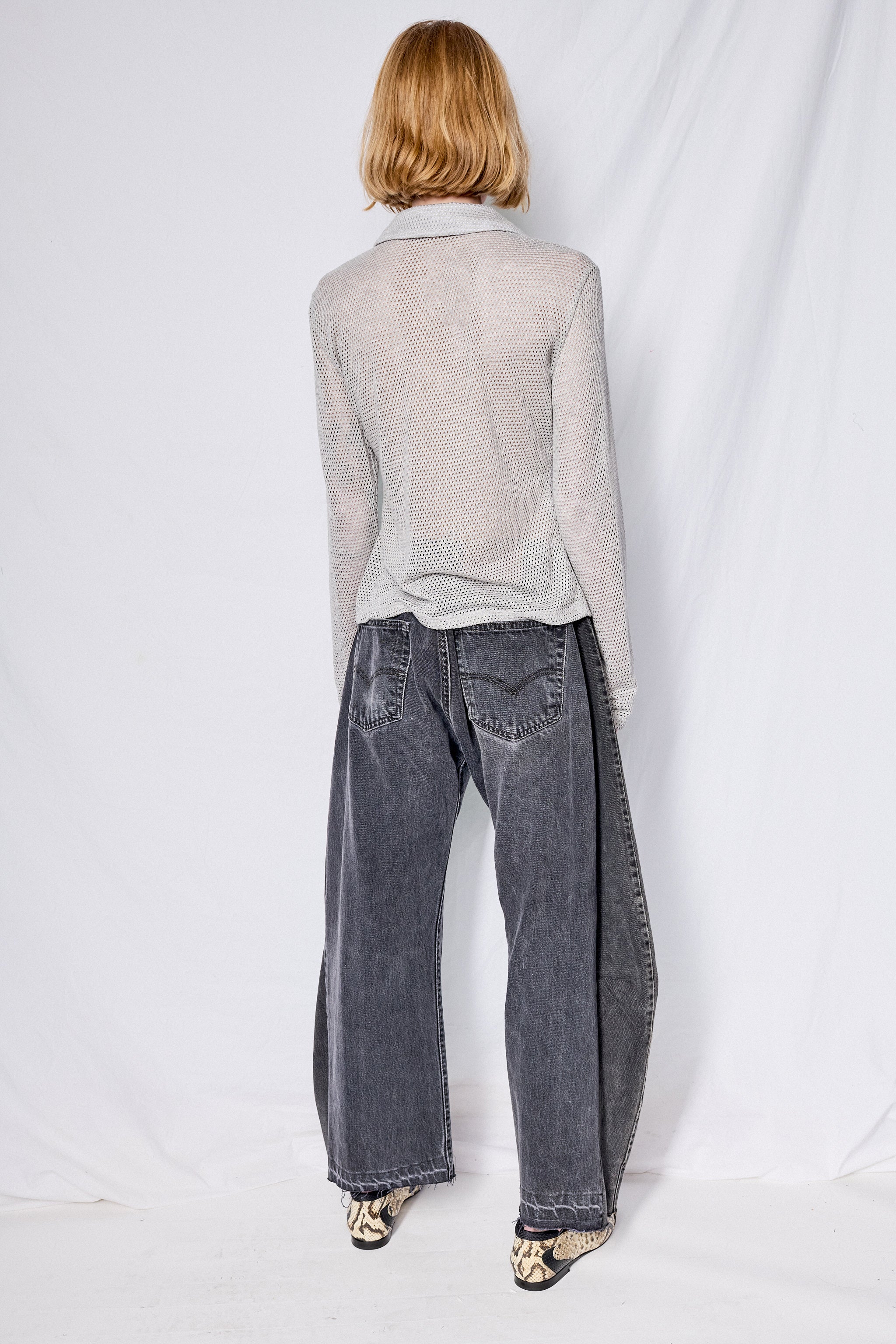 Silver Crochet Fitted Button Up