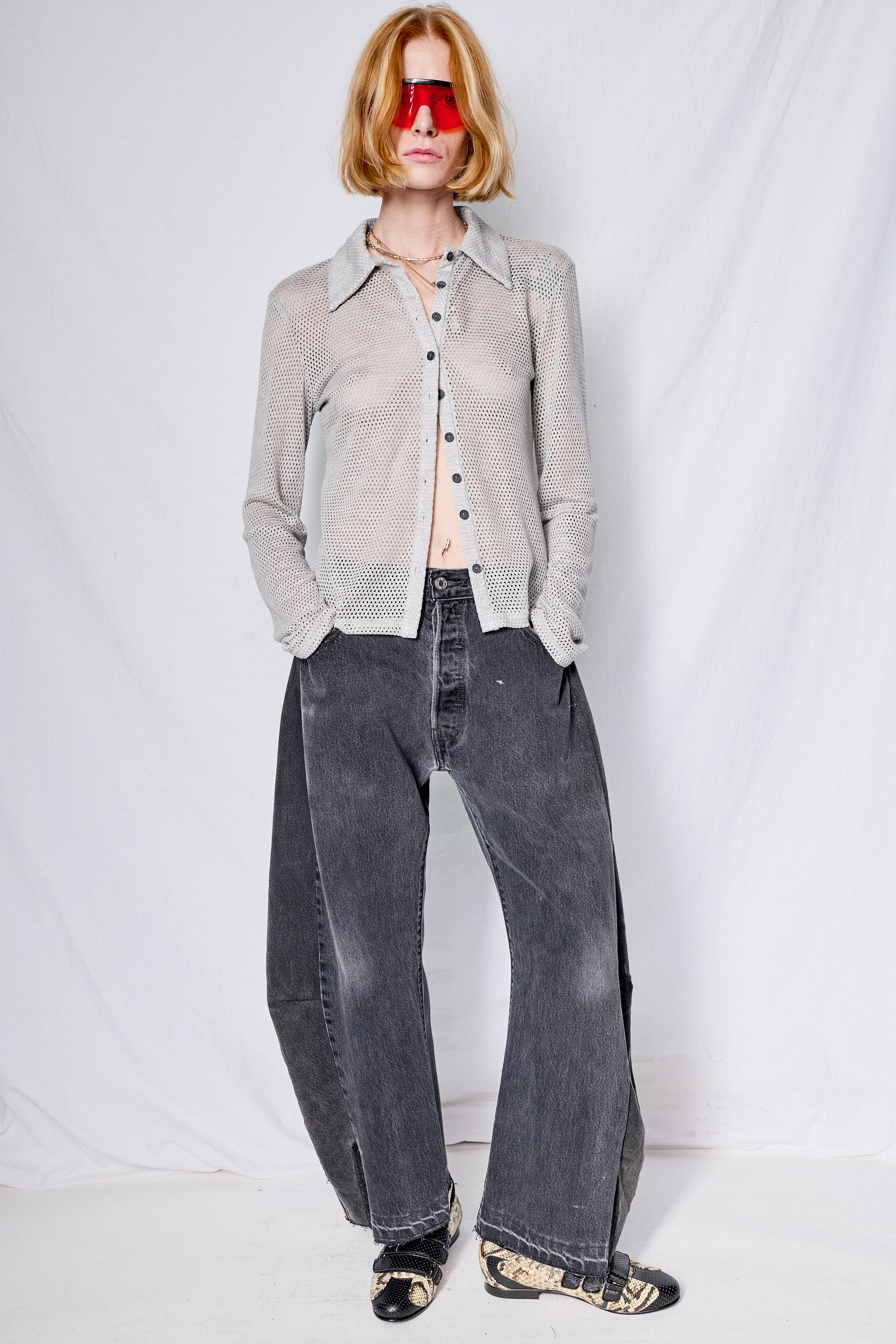 Silver Crochet Fitted Button Up